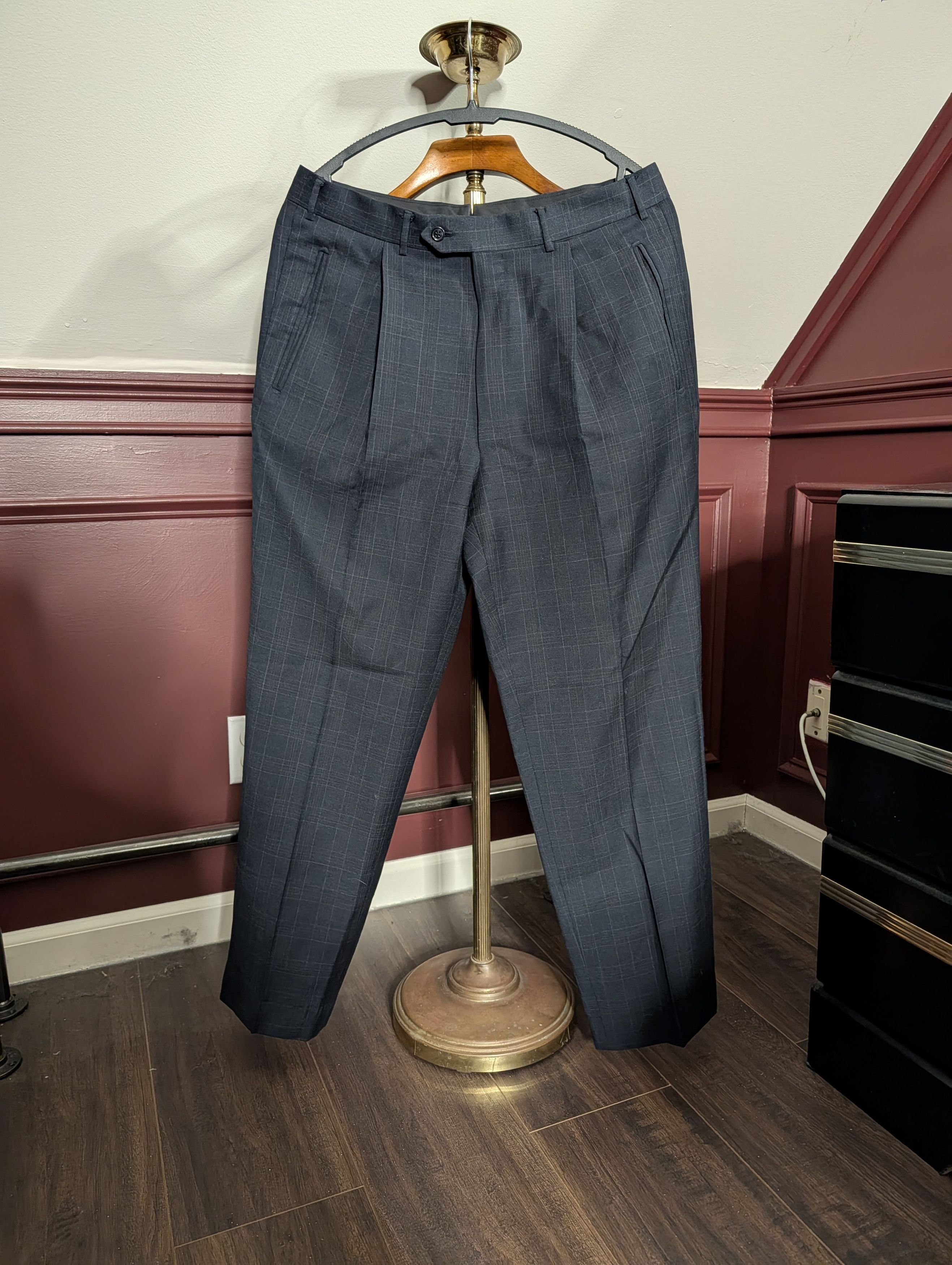 Corneliani Merino wool gray check pattern Italian dress pants sz 50 Size US 33 - 1 Thumbnail