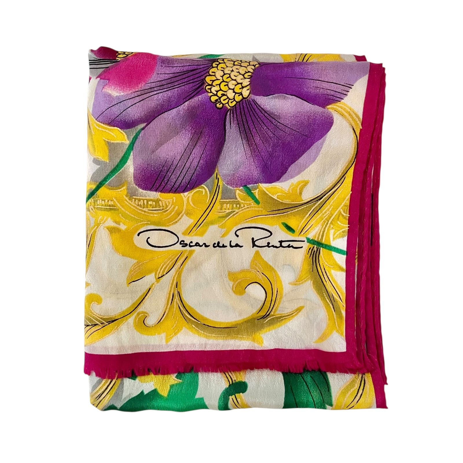 Oscar De La Renta × Vintage Oscar de la Renta Floral Gold Crepe de Chine Silk Scarf Size ONE SIZE - 8 Thumbnail