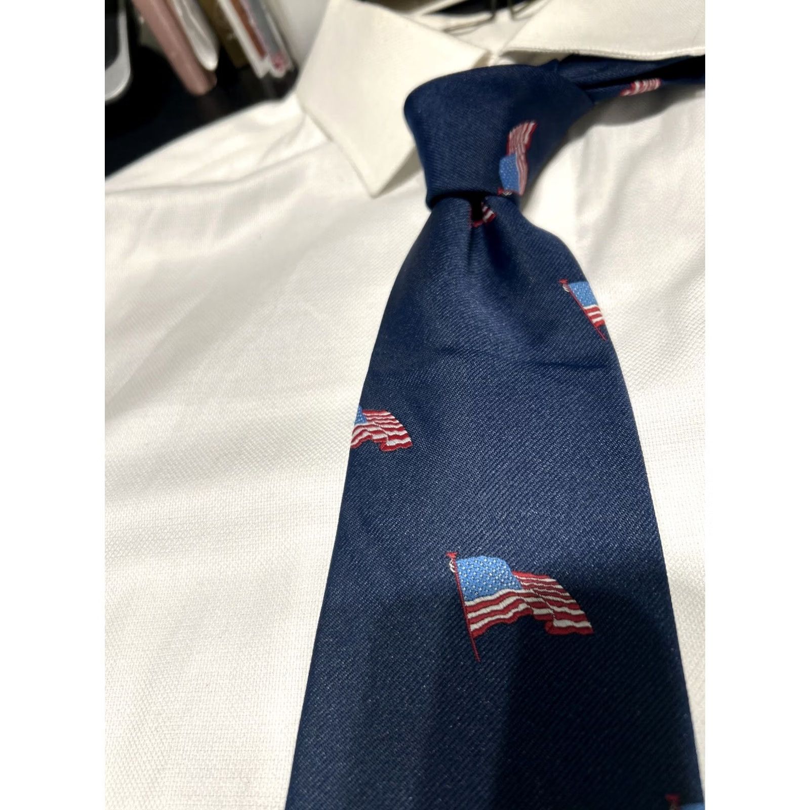Vintage VINTAGE Tie USA Bicentennial 4"w American Flags Design Navy blue 60" Men Tie Size ONE SIZE - 2 Thumbnail