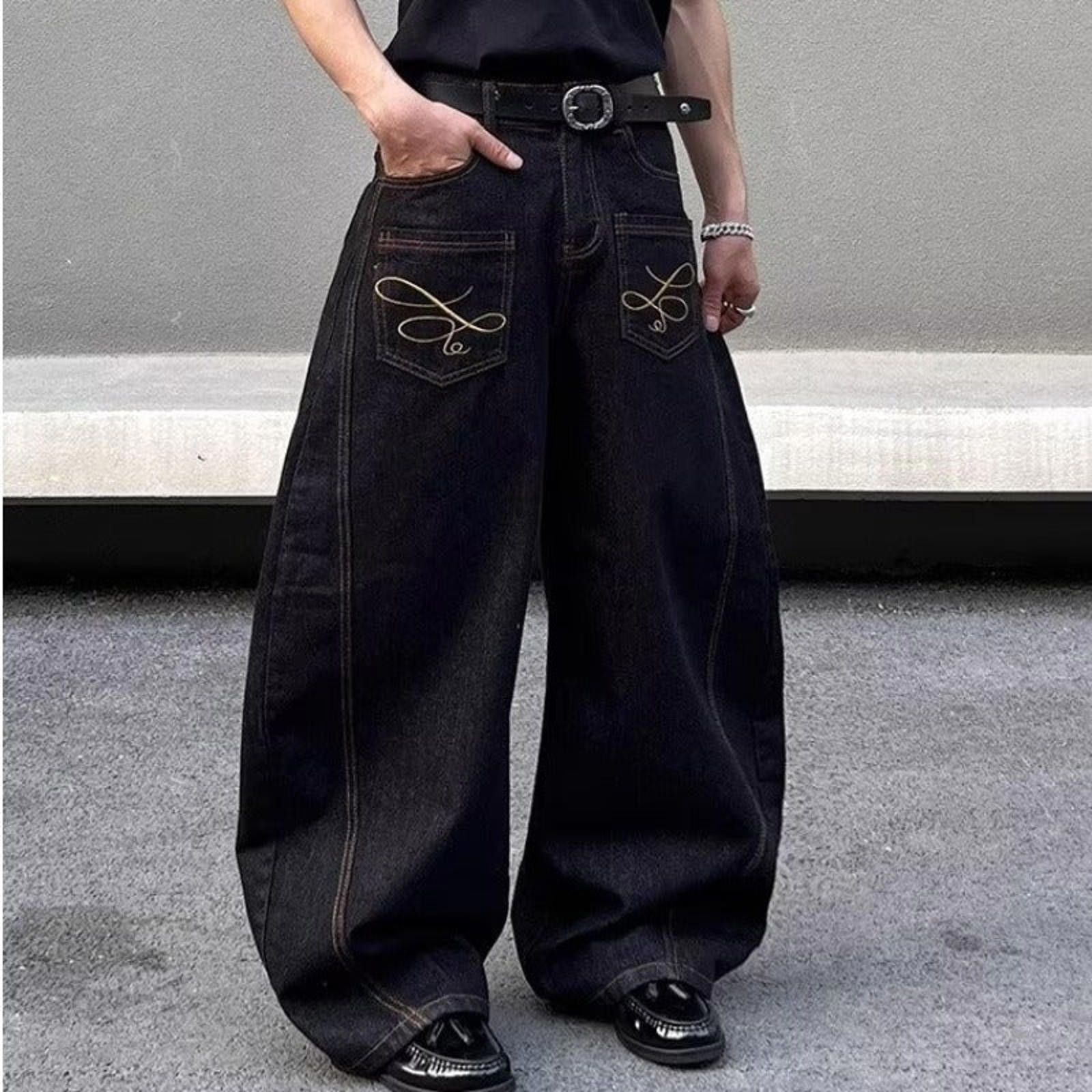 Japanese Brand Black Wide Leg Denim Jeans, Baggy Loose Fit Jeans Size US 32 / EU 48 - 1 Thumbnail