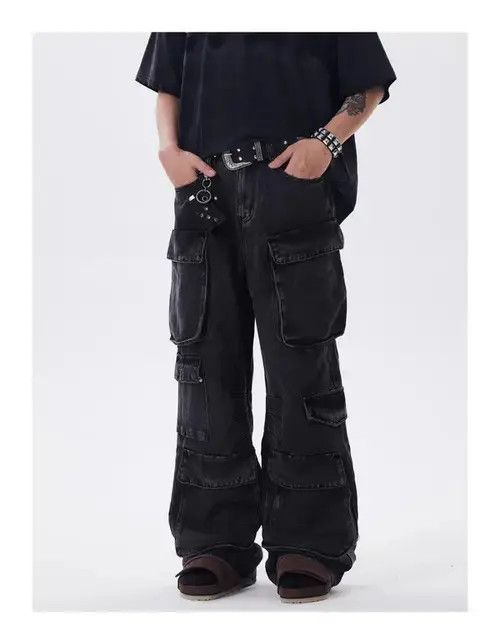 Jean Baggy Cargo Black Denim Jeans Size US 30 / EU 46 - 2 Thumbnail