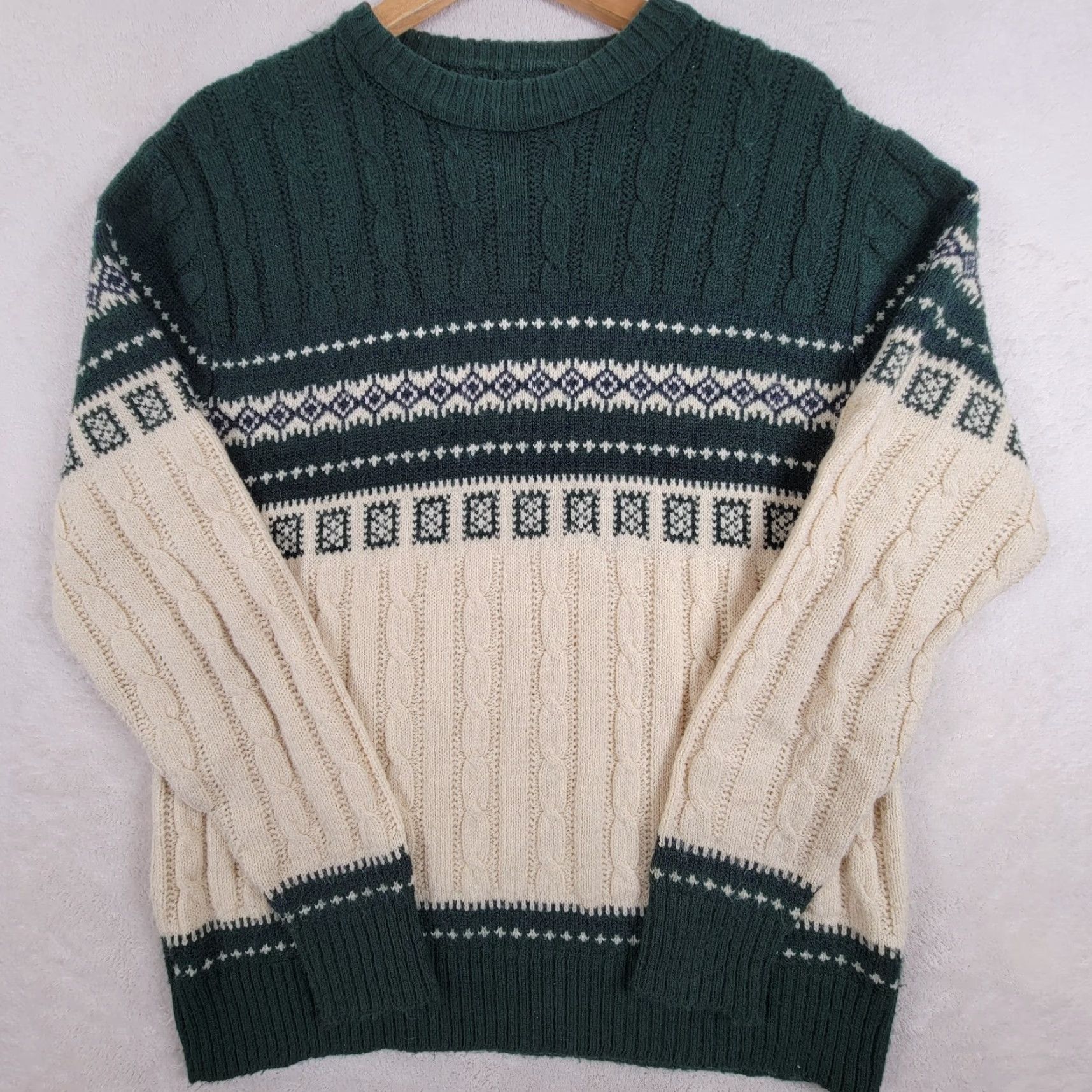 Vintage VINTAGE Beige Geometric Ivory Green Pullover Sweater Mens Medium 1980s Acrylic Size US M / EU 48-50 / 2 - 2 Thumbnail
