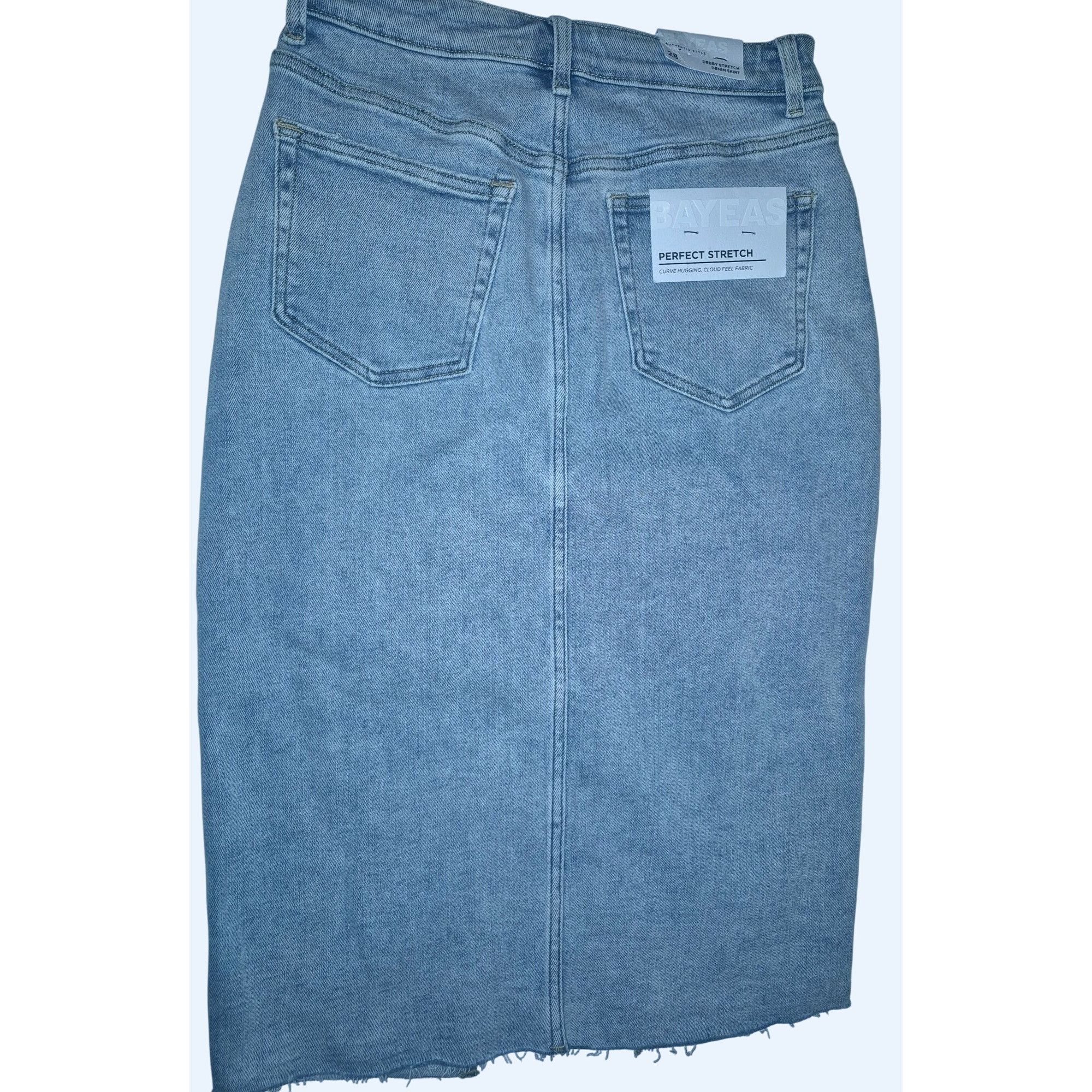 Other Bayeas Womens 6 Light Wash Denim Skirt Perfect Stretch Fraye Size 28" / US 6 / IT 42 - 2 Thumbnail