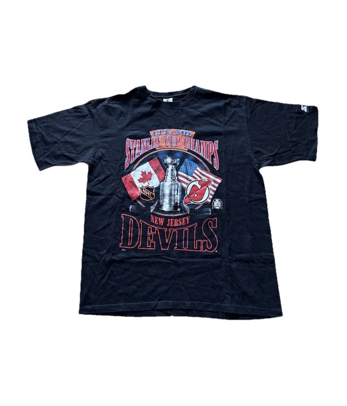 NHL × Starter × Vintage Vintage Starter New Jersey Devils 1995 Stanley Cup T-Shirt Size US XL / EU 56 / 4 - 1 Thumbnail