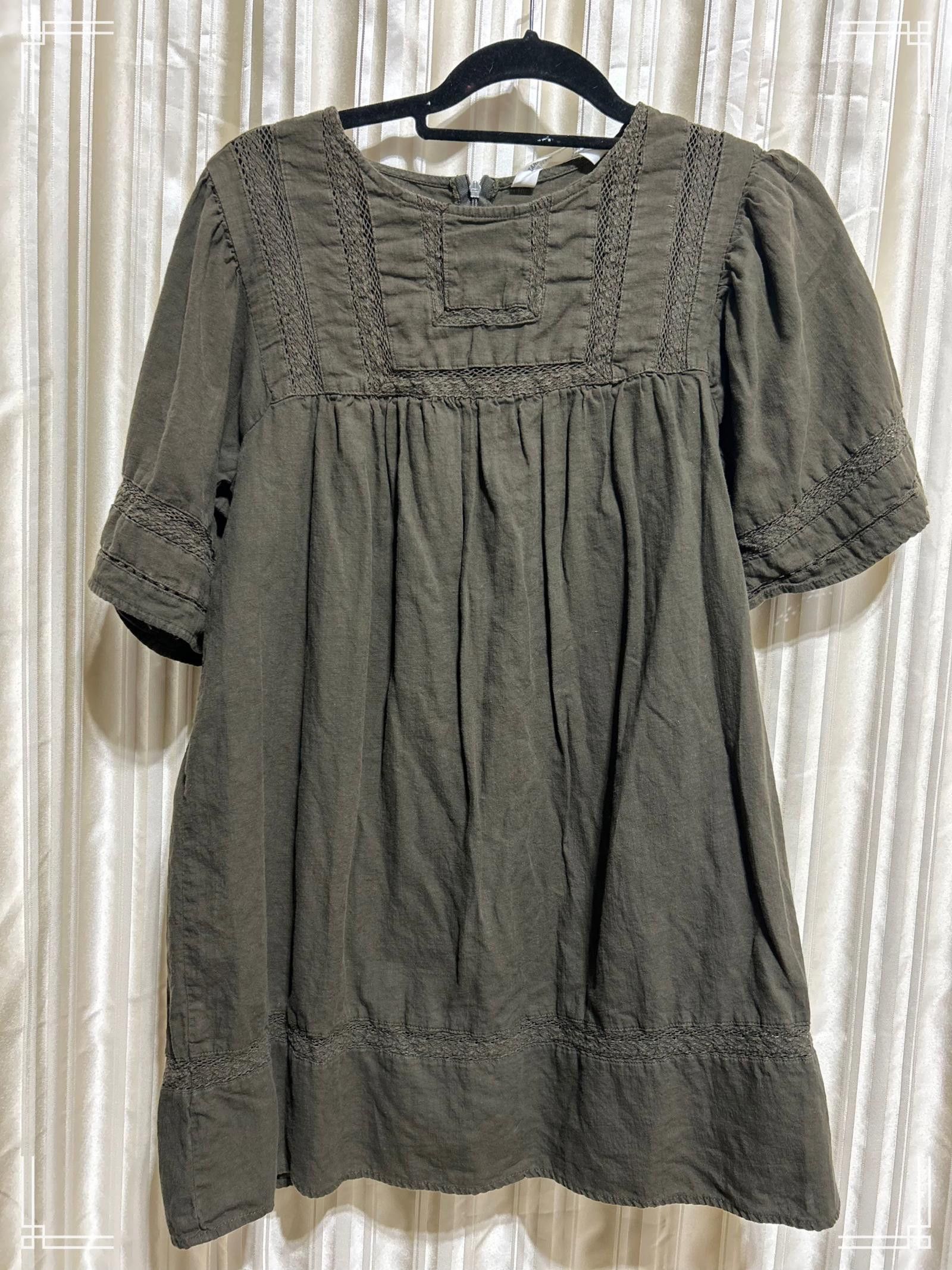 Designer Zara Olive Green Peasant Dress - Size S Size S / US 4 / IT 40 - 1 Thumbnail
