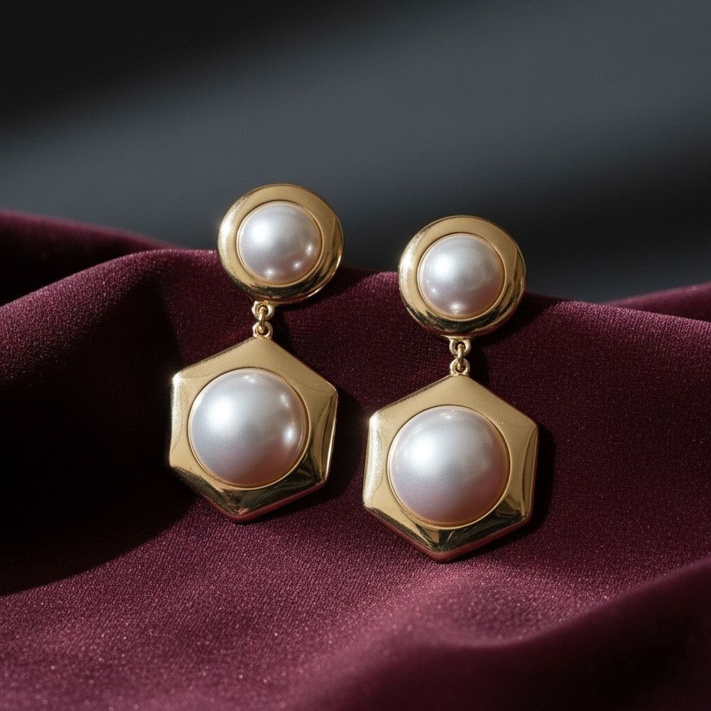 Other INC Gold Tone Hexagon Faux Pearl Drop Earrings Statement Size ONE SIZE - 1 Thumbnail