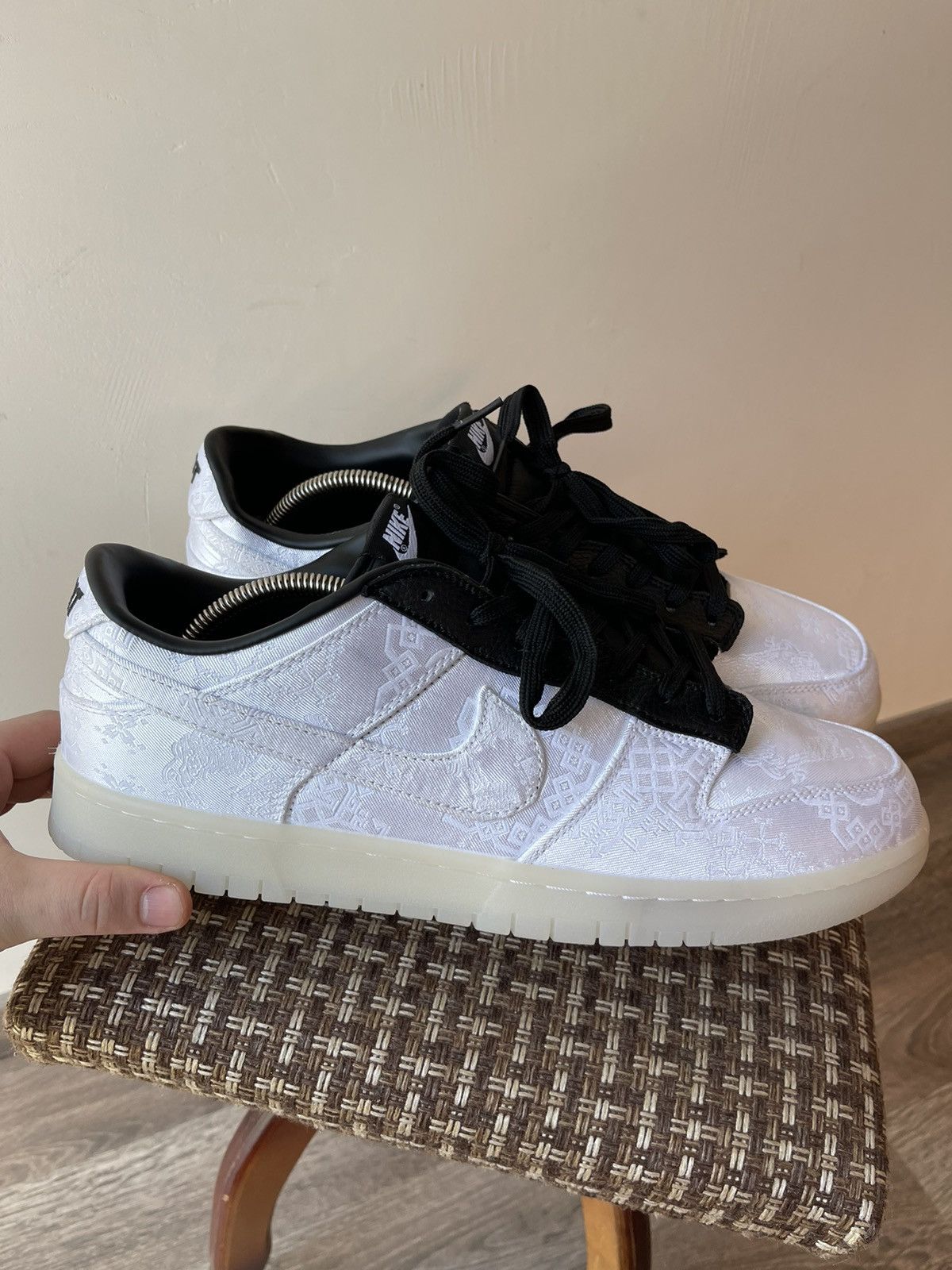 CLOT × Nike Nike Dunk Low x CLOT x Fragment Design White Silk 20th sz 12 Size US 12 / EU 45 - 2 Thumbnail