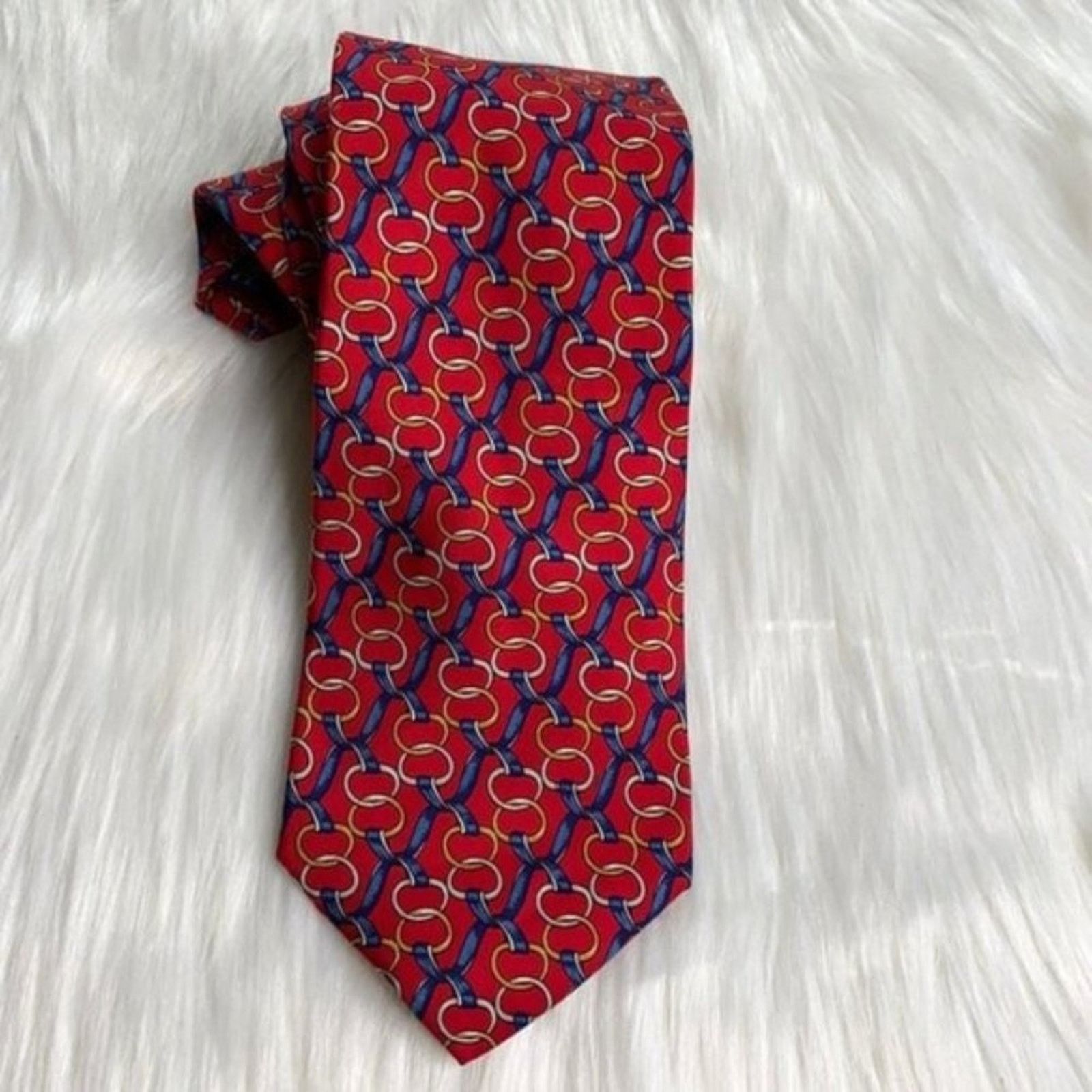 J.McLaughlin J. McLaughlin Red Horse Bit Silk Tie Size ONE SIZE - 1 Thumbnail