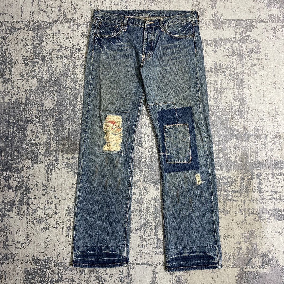 Japanese Brand × Kapital Vintage Takeo Kikuchi Distressed Patchwork Denim Pants Size US 37 - 1 Thumbnail