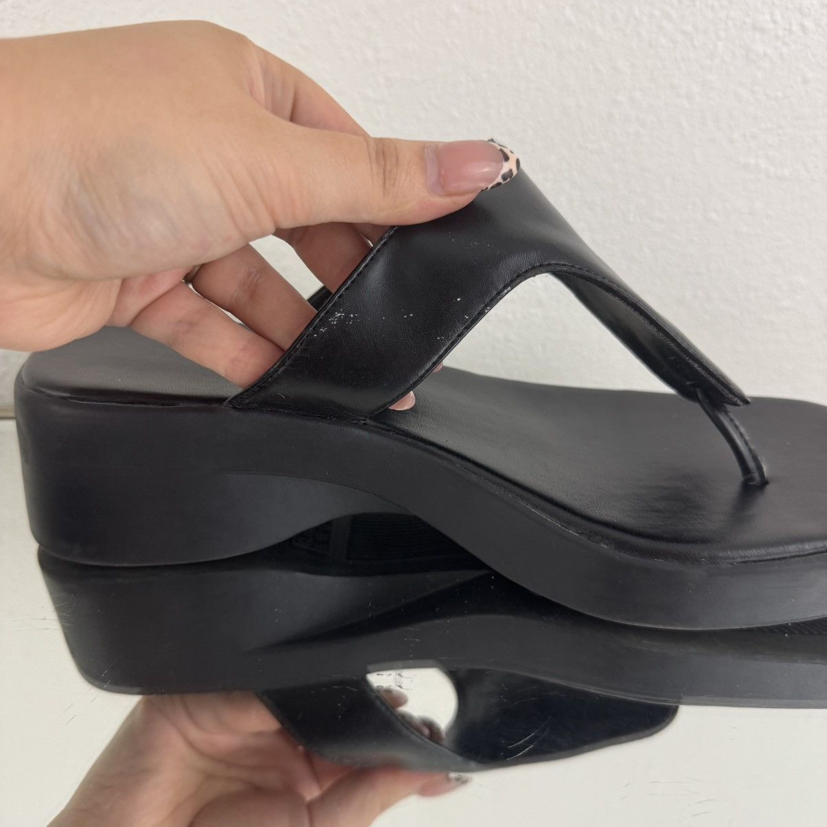 Faded Glory FADED GLORY Y2K 90s Black Faux Leather Platform Sandals Size US 8.5 / IT 38.5 - 4 Thumbnail