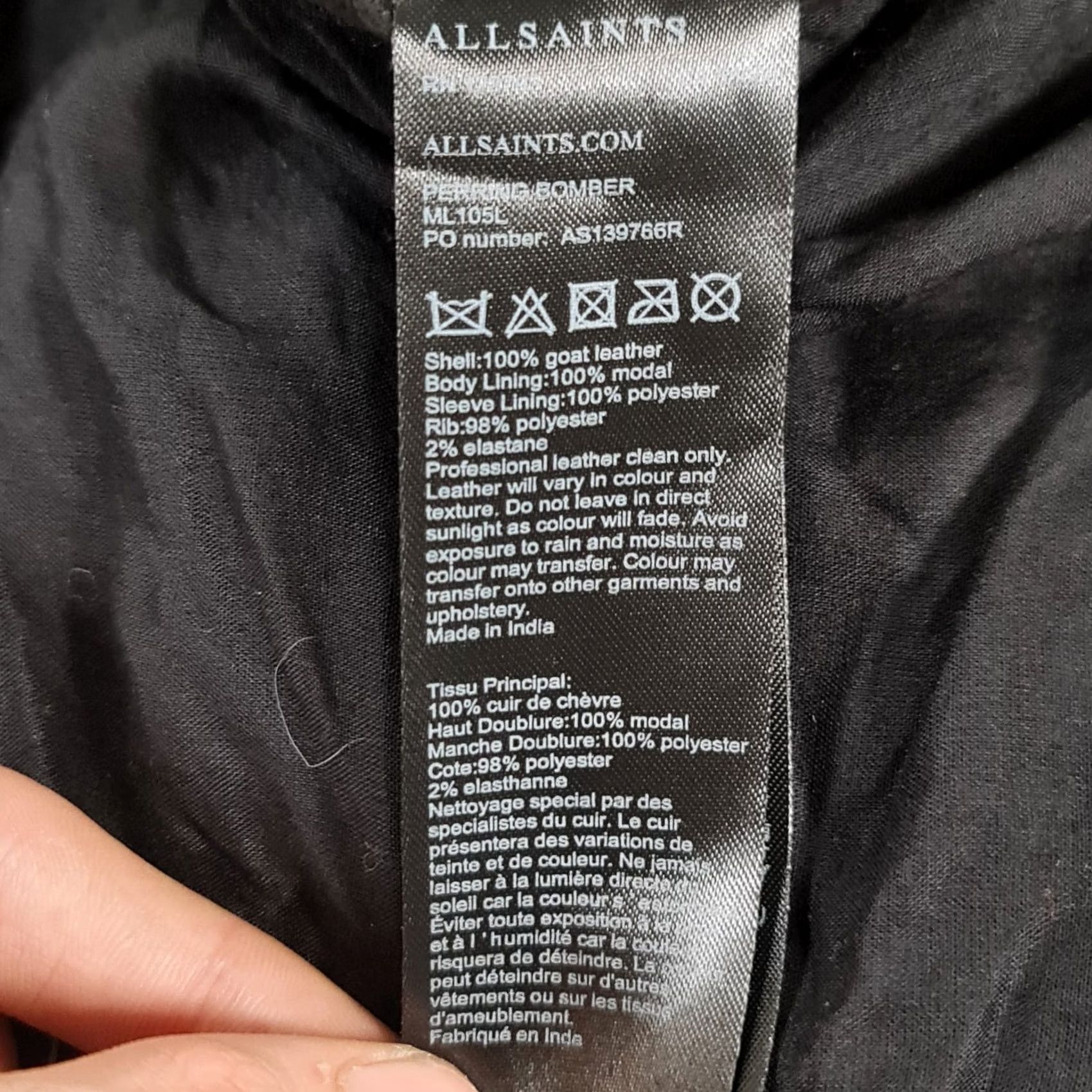 Allsaints AllSaints Mens Jacket Bomber Black XS Suede Goat Skin Perring Full Zip Size US XS / EU 42 / 0 - 7 Thumbnail
