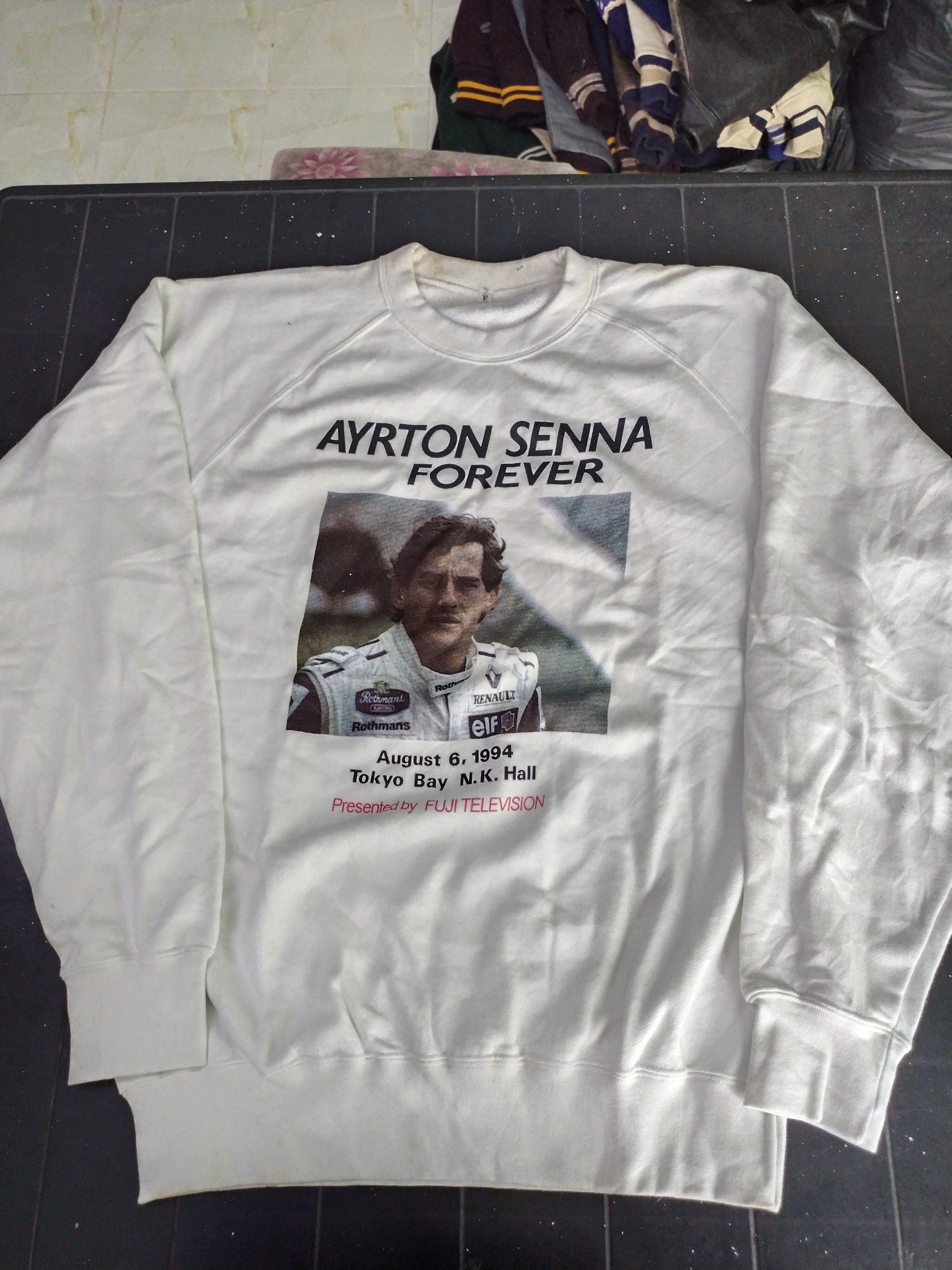Japanese Brand × Vintage 90's Vintage Racing Ayrton Senna Rare White Sweatshirt Size US M / EU 48-50 / 2 - 1 Thumbnail