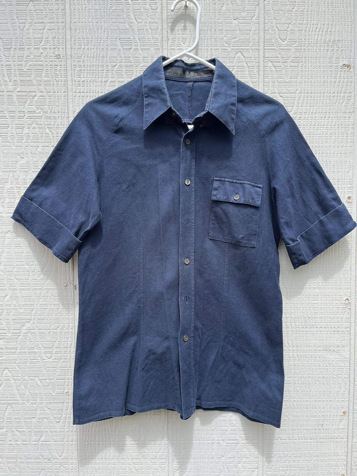 image of Dirk Schonberger 90's Camp Collar Textured Shirt Made In Belgium in Navy, Men's (Size Medium)