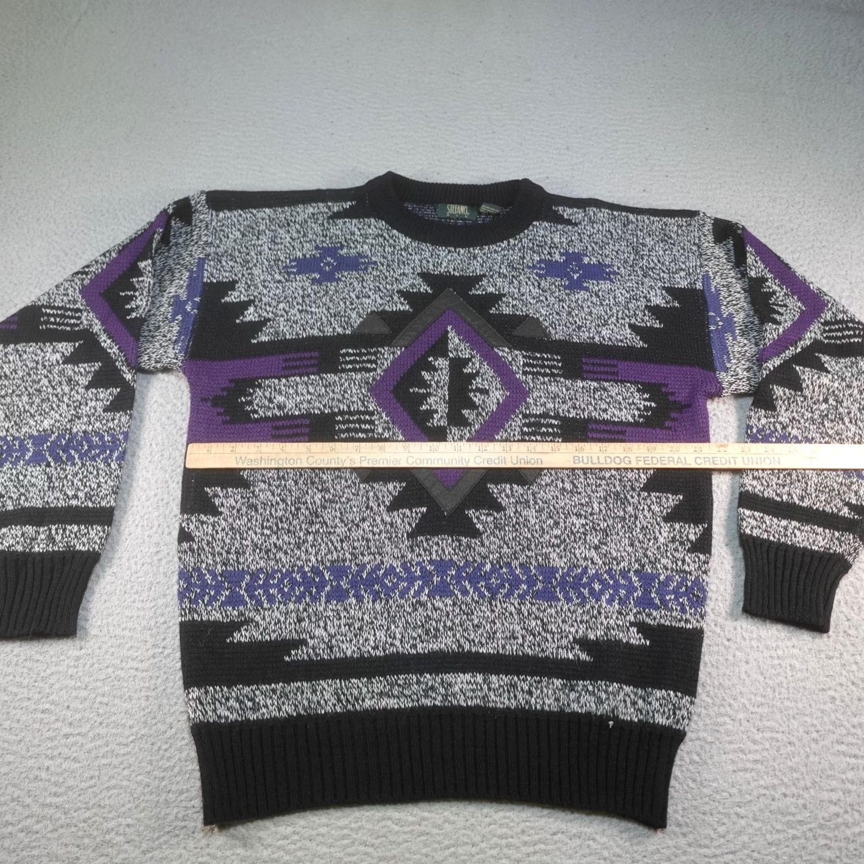 Vintage VINTAGE Stefano Mens Sweater Pullover Long Sleeve Black Aztec Geometric 90s Southwestern Knit Crew Neck Mens Medium Size US M / EU 48-50 / 2 - 4 Thumbnail