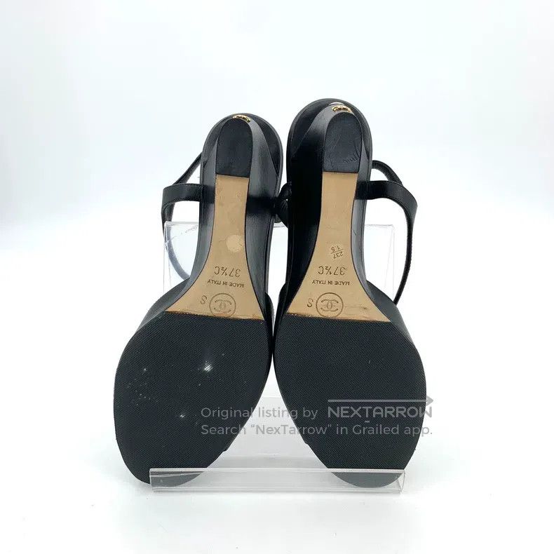 Chanel Chanel Black leather round toe one-string pearl slope heel Size US 7 / IT 37 - 5 Thumbnail