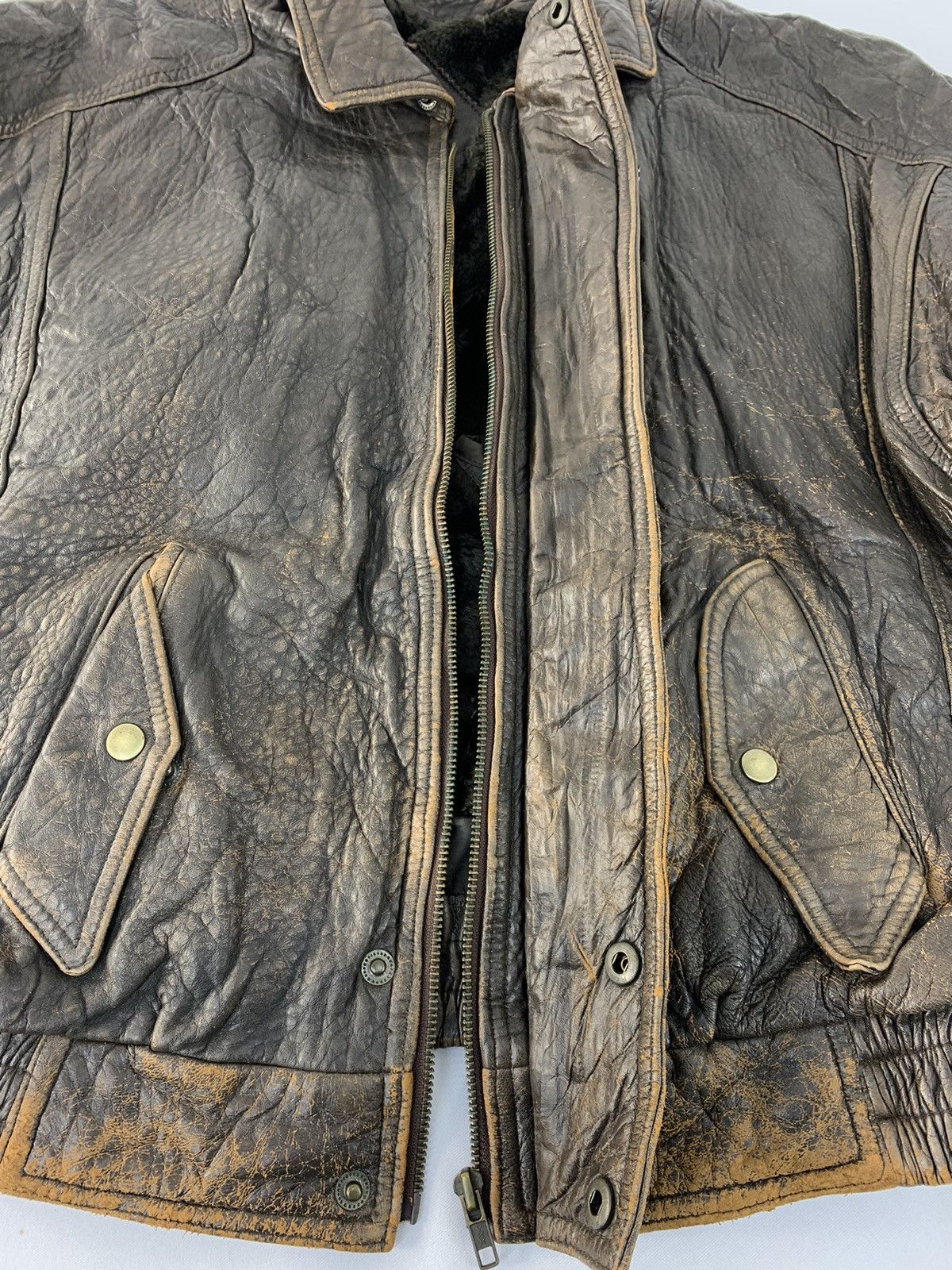 Genuine Leather 90s Japanese Uno Uomo Bomber Leather Jacket Sherpa Inner Size US L / EU 52-54 / 3 - 5 Thumbnail