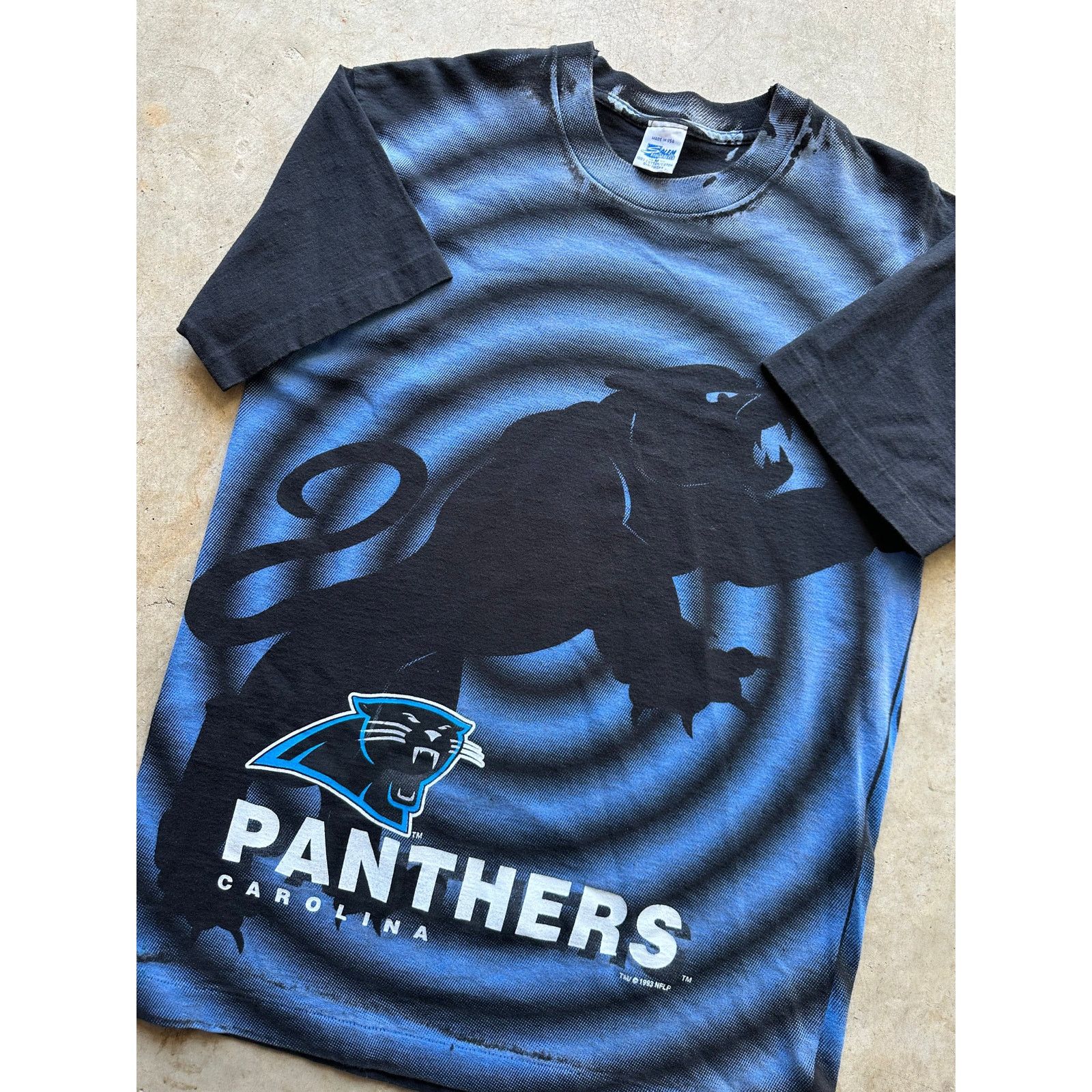 NFL × Salem Sportswear × Vintage Vintage Carolina Panthers 1993 Spiral All Over Print T-Shirt Size US M / EU 48-50 / 2 - 3 Thumbnail