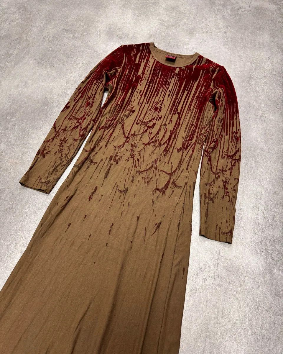 Jean Paul Gaultier × Vintage AW1998 Jean Paul Gaultier Blood Drip Kaki Maxi Dress Size S / US 4 / IT 40 - 1 Thumbnail