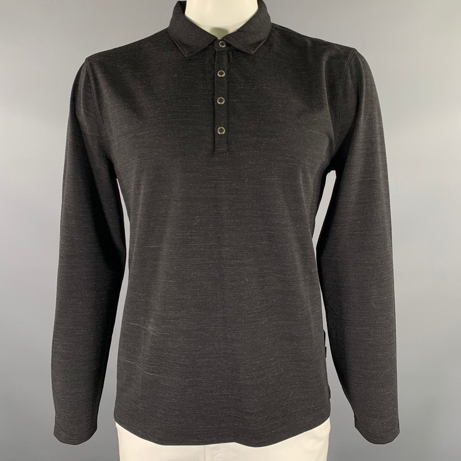 John Varvatos JOHN VARVATOS Size L Black Heather Wool Blend Long Polo Size US L / EU 52-54 / 3 - 1 Thumbnail