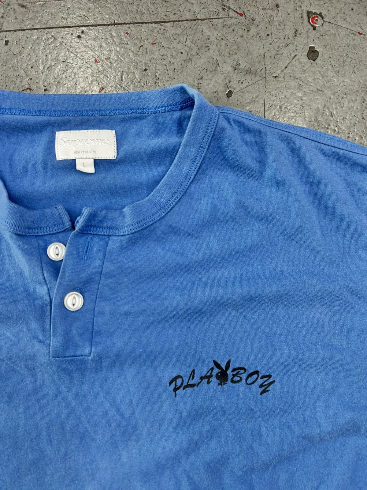 Supreme Supreme x Playboy 2017 Blue Jersey Henley T shirt Size L Size US L / EU 52-54 / 3 - 4 Thumbnail