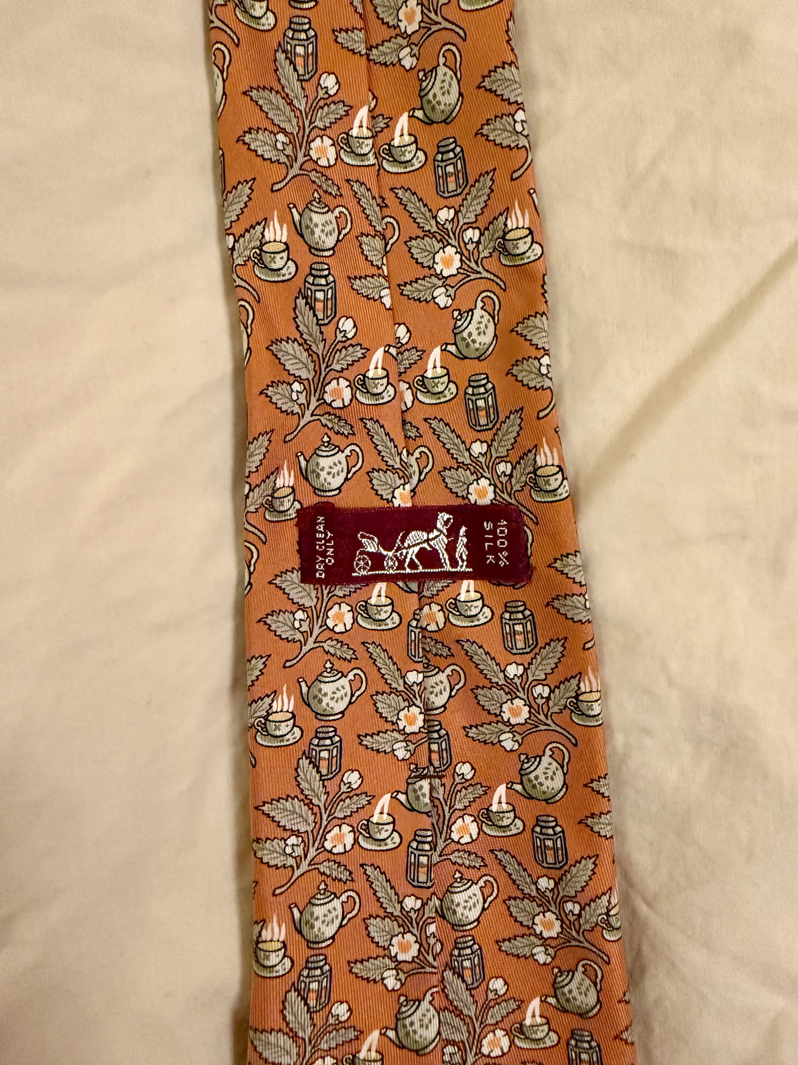 Hermes Hermès Orange Silk Tie Teapot Lantern Print 7536 EA Size ONE SIZE - 3 Thumbnail