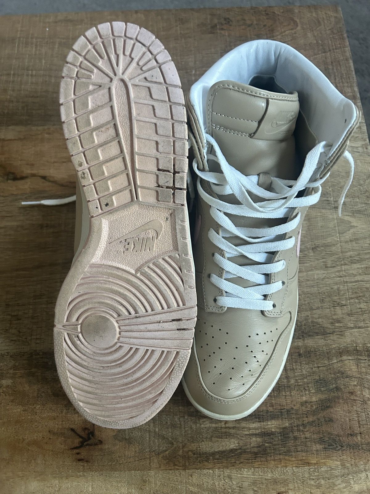 Nike Nike dunk high vachetta tan pink 2013 leather sneaker Size US 12 / EU 45 - 4 Thumbnail