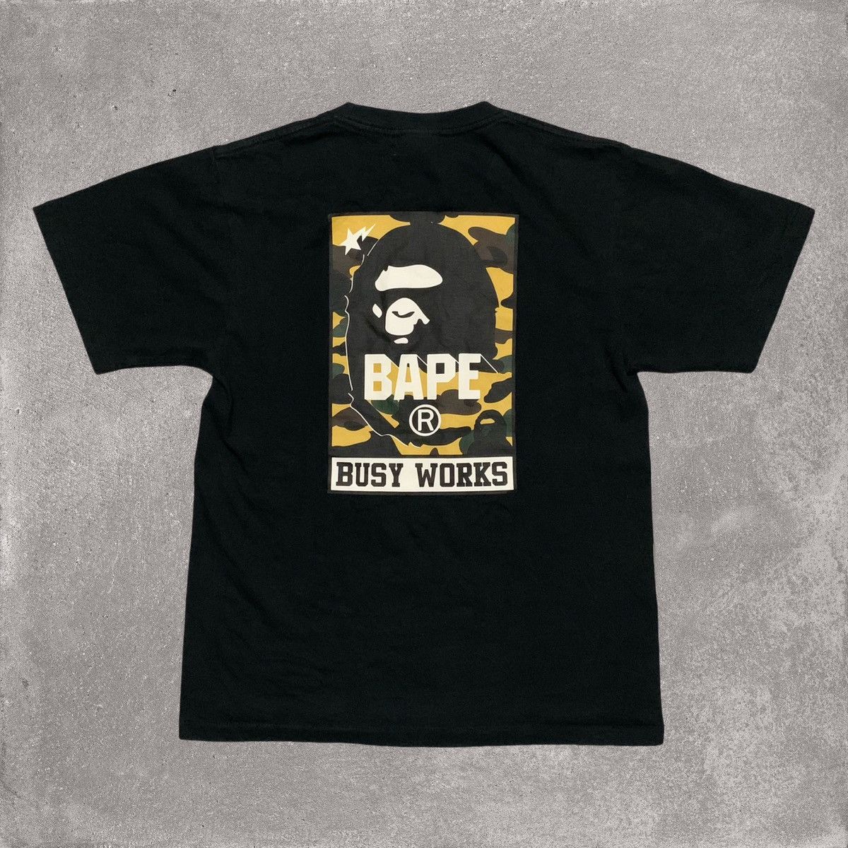 Bape Small Busy Works 1st Camo Back Graphic Black Tee