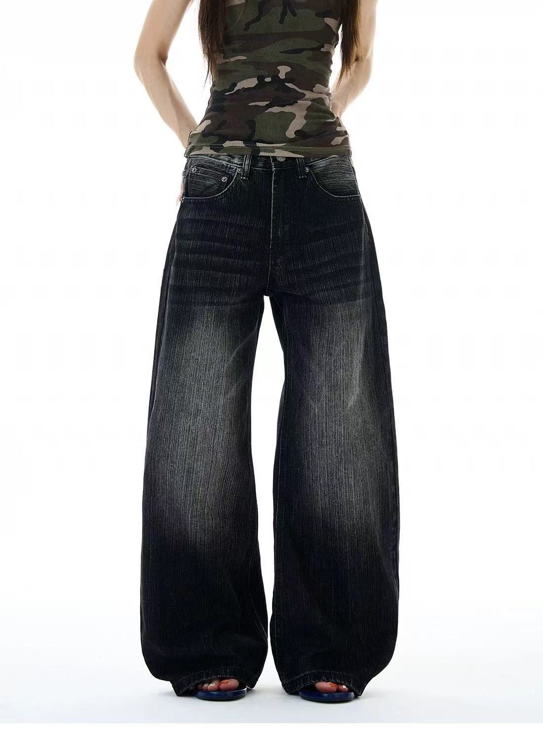 Jean American retro men's loose wide-leg scimitar black jeans Size US 32 / EU 48 - 1 Thumbnail