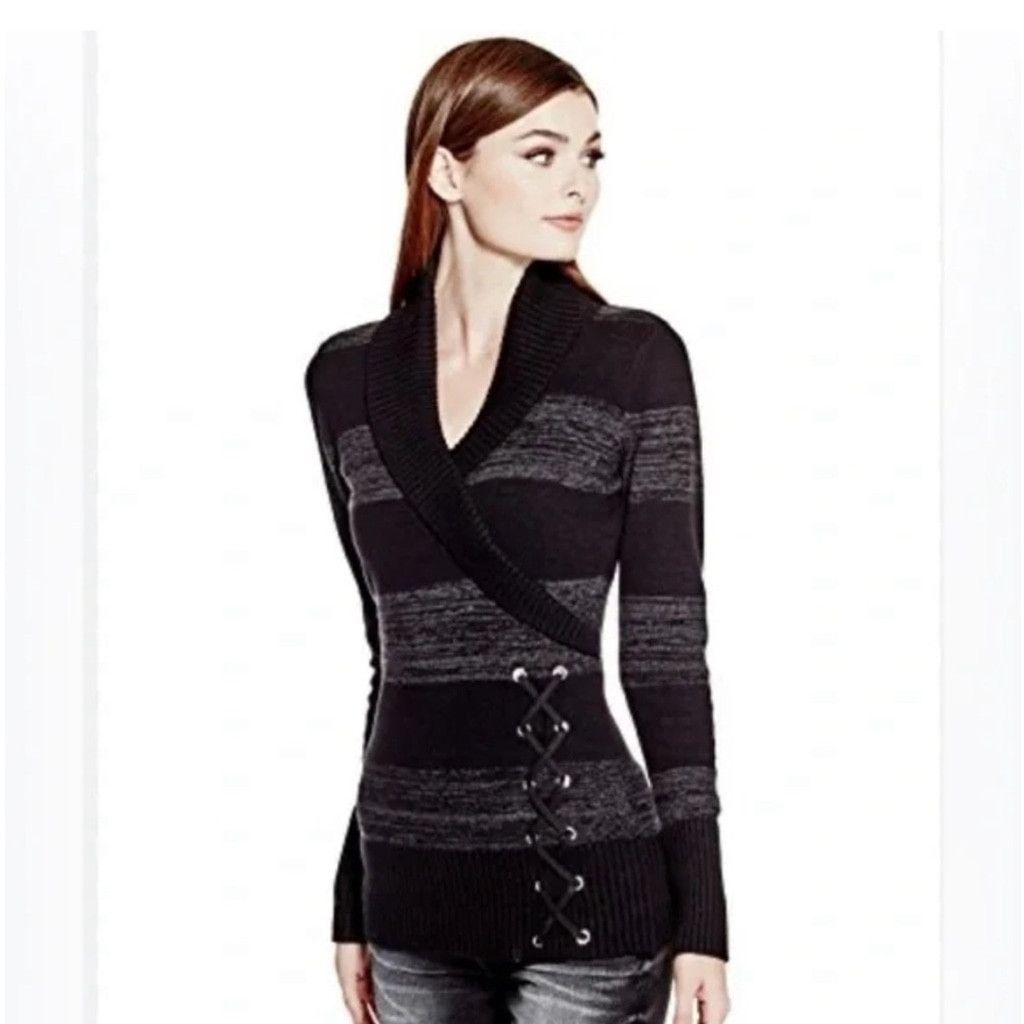 Guess Guess Women's Fitted Black/Grey Crossover Collar Lace Up XS Size XS / US 0-2 / IT 36-38 - 1 Thumbnail