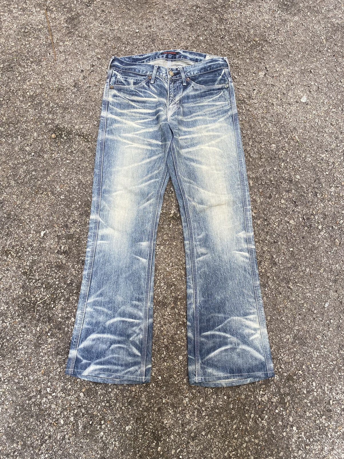 image of Distressed Denim x Japan Blue Flare Jeans Blueway Japan Mudwash Denim, Men's (Size 30)