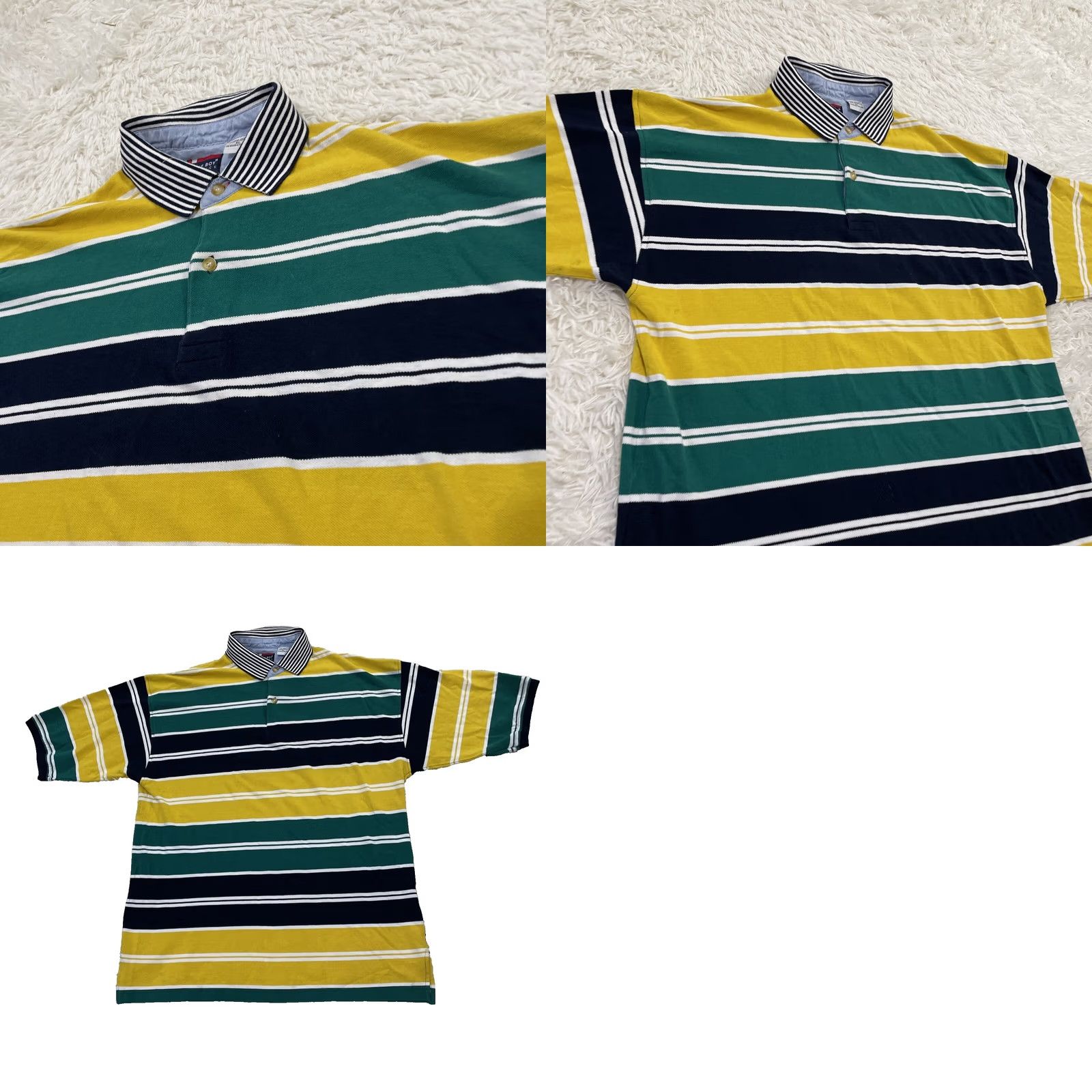 Bugle Boy VINTAGE Bugle Boy Polo Shirt Men XL Striped Green Yellow Blue Casual Streetwear 90s Grunge Stain Size US XL / EU 56 / 4 - 11 Thumbnail