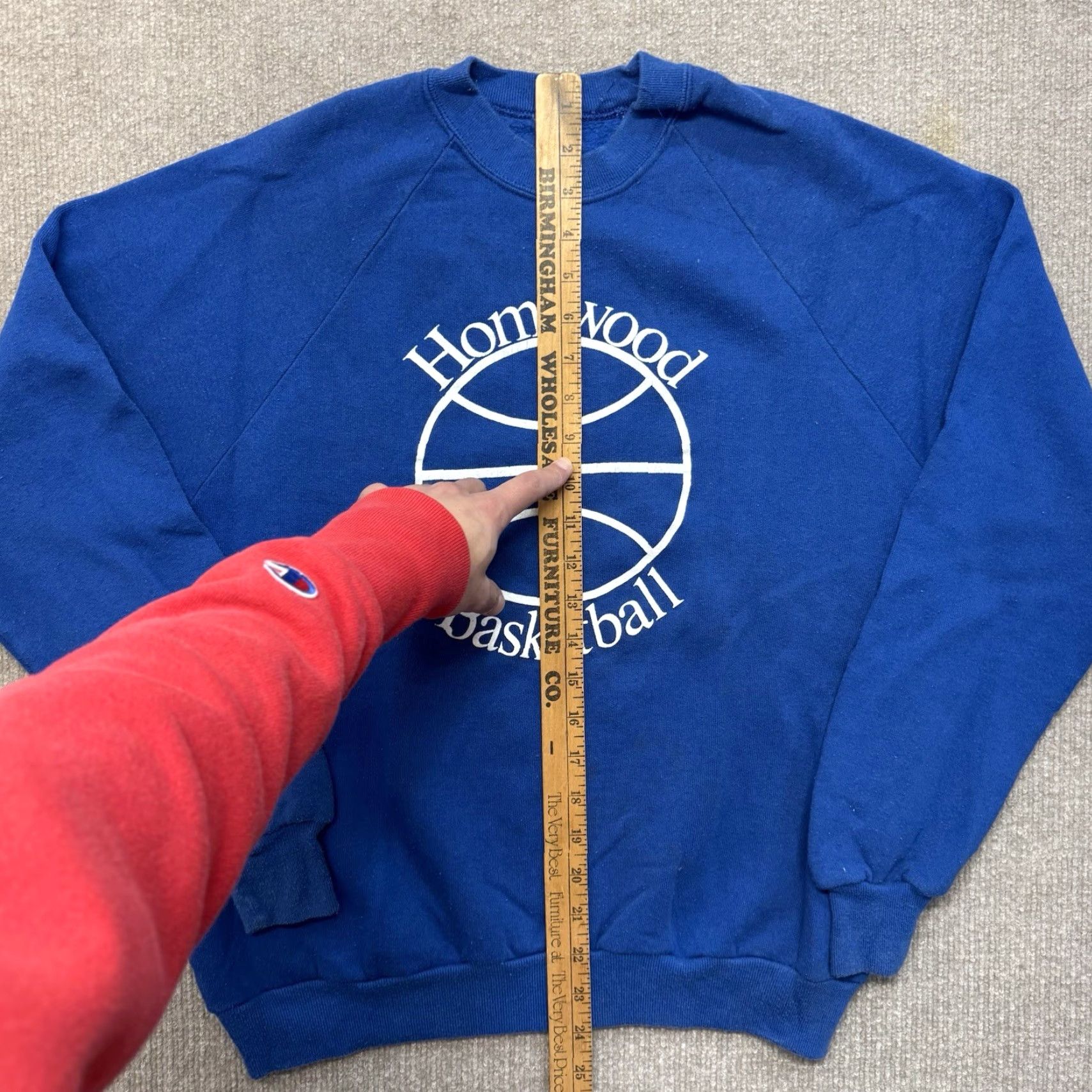 Vintage VINTAGE Homewood Basketball Sweatshirt Mens L Blue Distressed 80s Alabama Graphic Print Pullover Heavyweight Cotton Blend Size US L / EU 52-54 / 3 - 6 Thumbnail