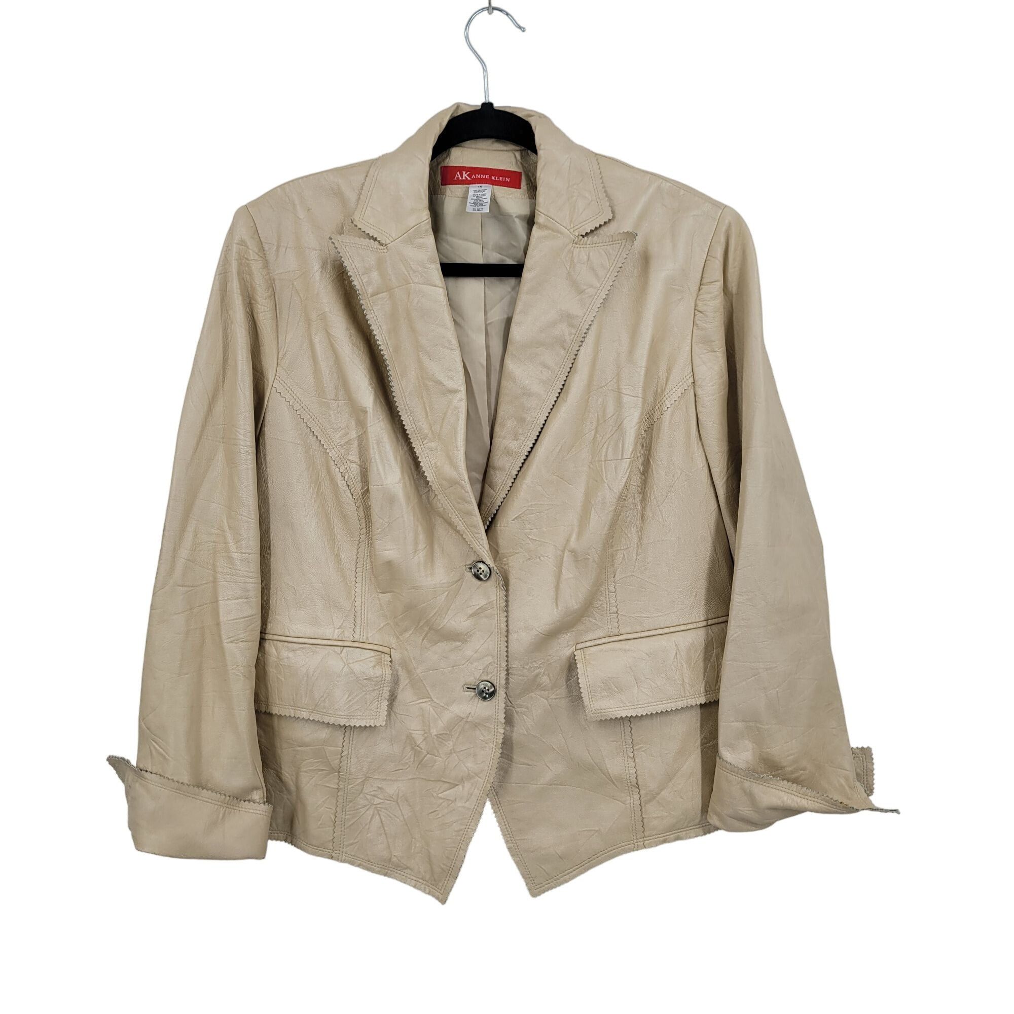 image of Vintage 90's Anne Klein Retro 70's Leather Jacket 1X Champaign in Cream, Women's (Size 2XL)