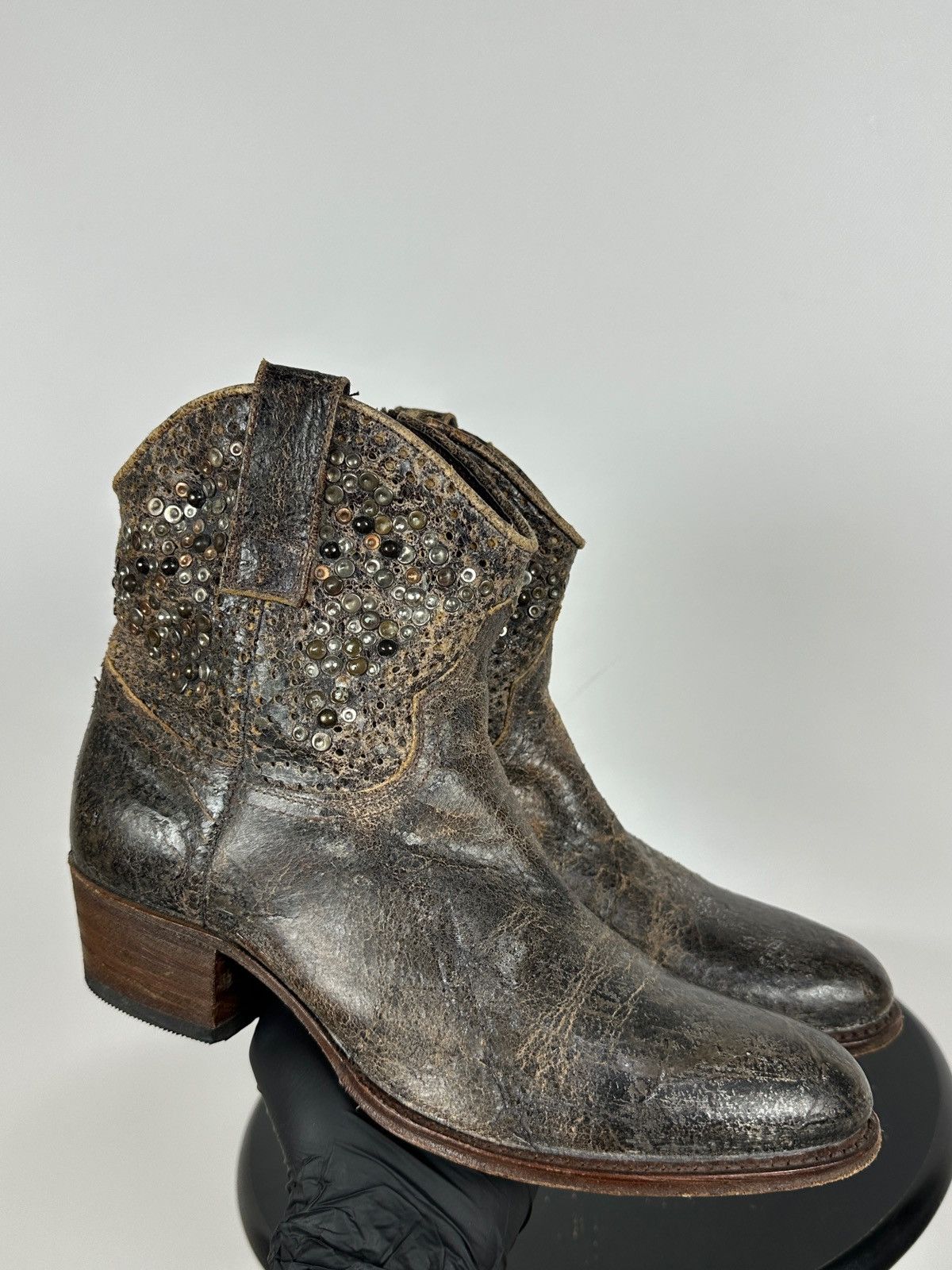 Sendra Sendra 8602 Brown Leather Studded Cowboy Biker Ankle Boots Size US 7.5 / IT 37.5 - 10 Thumbnail