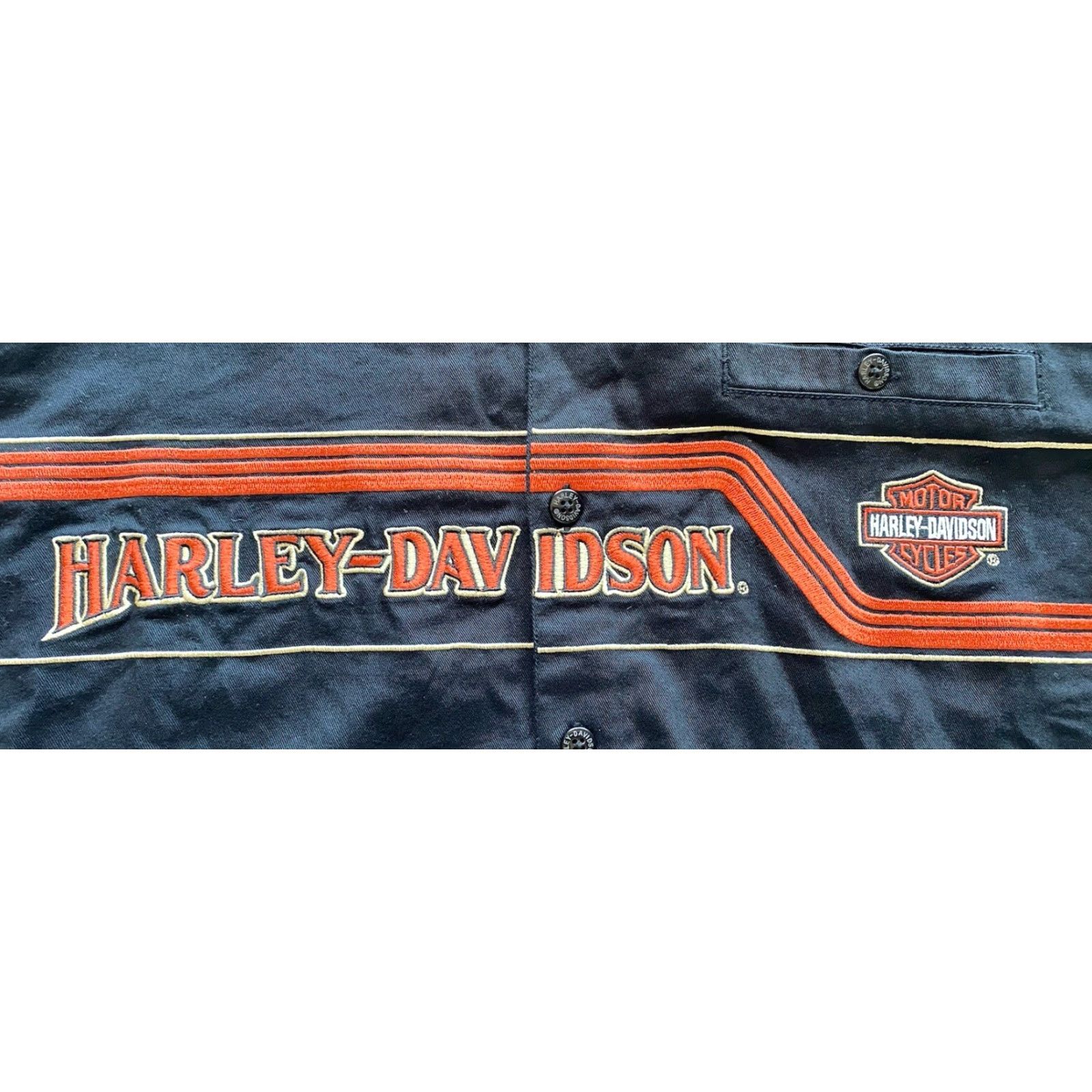 Harley Davidson Harley-Davidson Shirt Mens M Black Orange Short Sleeve Button-Down Embroidered Size US M / EU 48-50 / 2 - 2 Thumbnail
