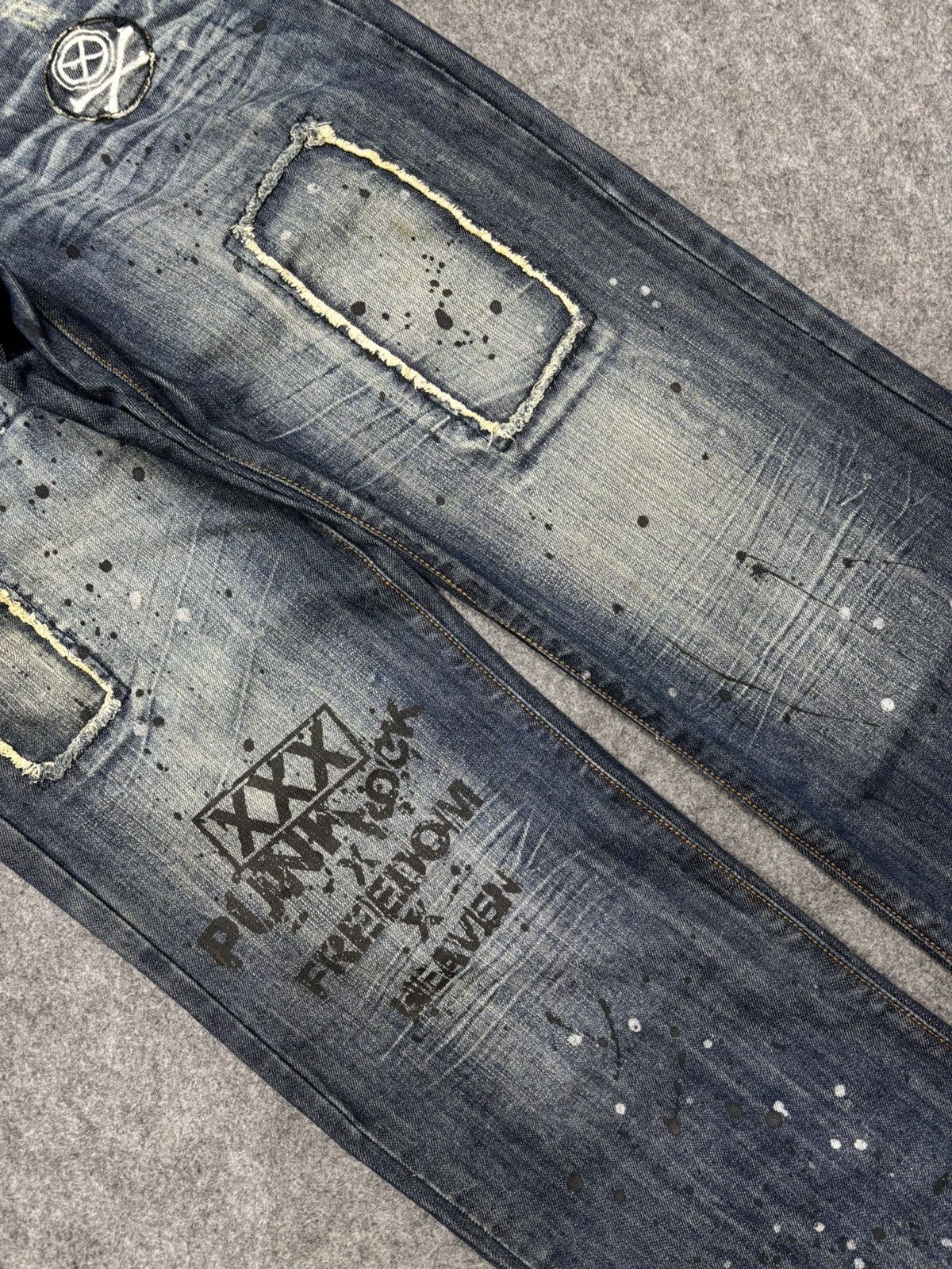 Japanese Brand Sick punk ministry PatchWork Japan Paint Splatter Denim F672 Size US 31 - 12 Thumbnail