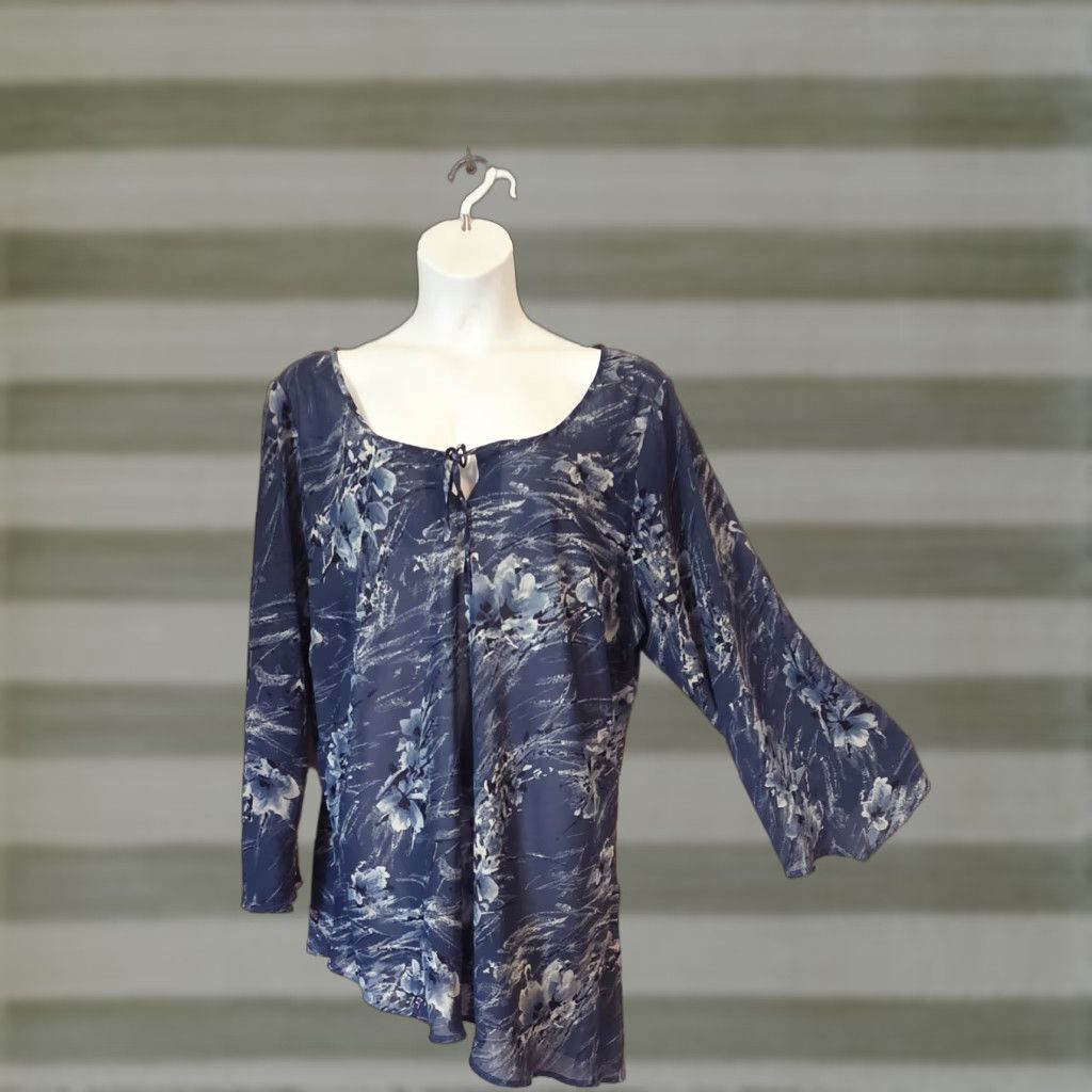 Vintage VINTAGE Millenium Sheer Print Asymmetrical Swimsuit Coverup Tunic Top Blues 24 Womens Plus Size Body Wrappin? Not possible to follow. Size 4XL / US 24-26 - 1 Thumbnail