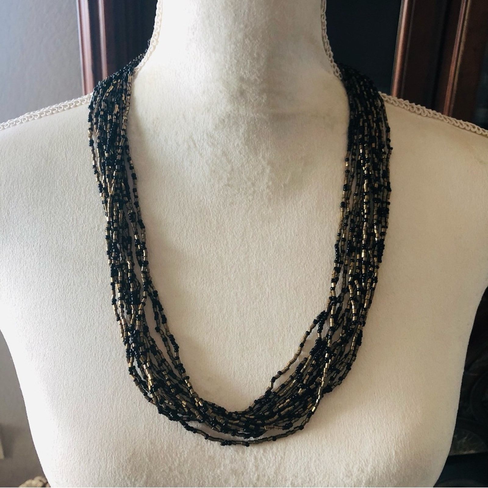 Vintage Vintage 90s gold and black multi strand seed bead necklace Size ONE SIZE - 2 Thumbnail
