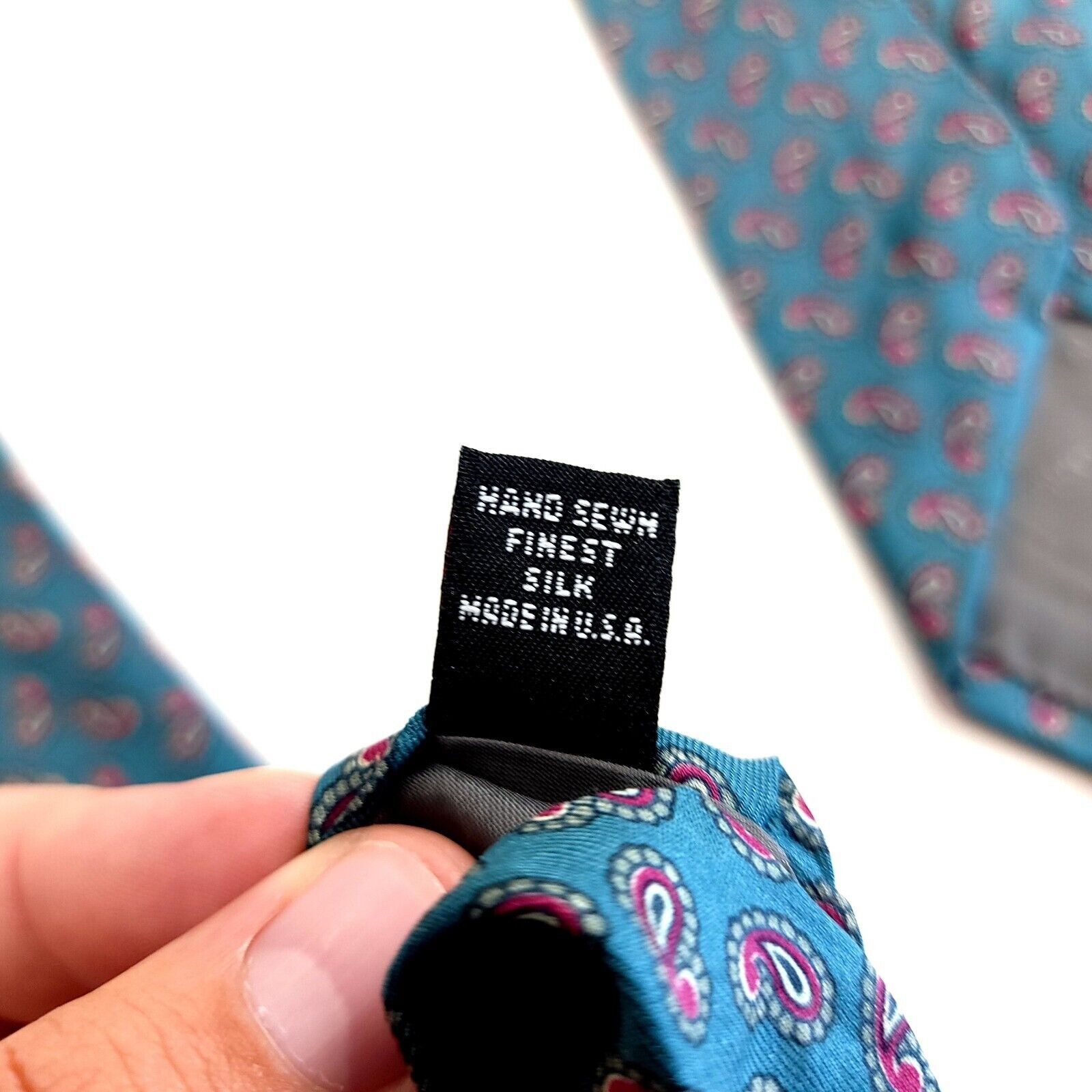 Robert Talbott Robert Talbott Teal Red Paisley Print Hand Sewn Short Silk T Size ONE SIZE - 5 Thumbnail
