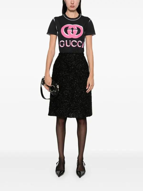 Gucci oc11z0126 Printed Cotton Jersey T-Shirt In Black/Pink Size S / US 4 / IT 40 - 2 Thumbnail