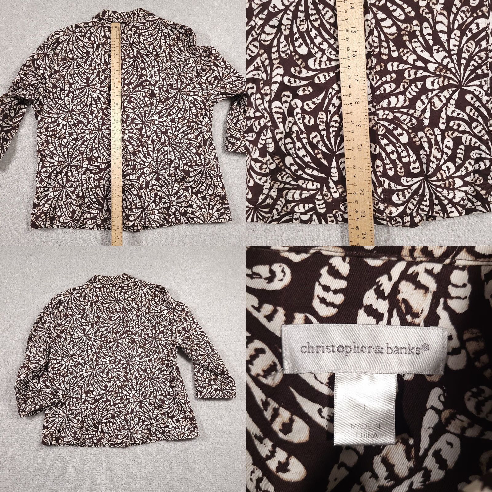 Vintage Christopher & Banks Button Up Shirt Jacket Women's Large Brown Floral Pockets Shirt Jacket Womens L Brown Floral Pockets Size L / US 10 / IT 46 - 8 Thumbnail