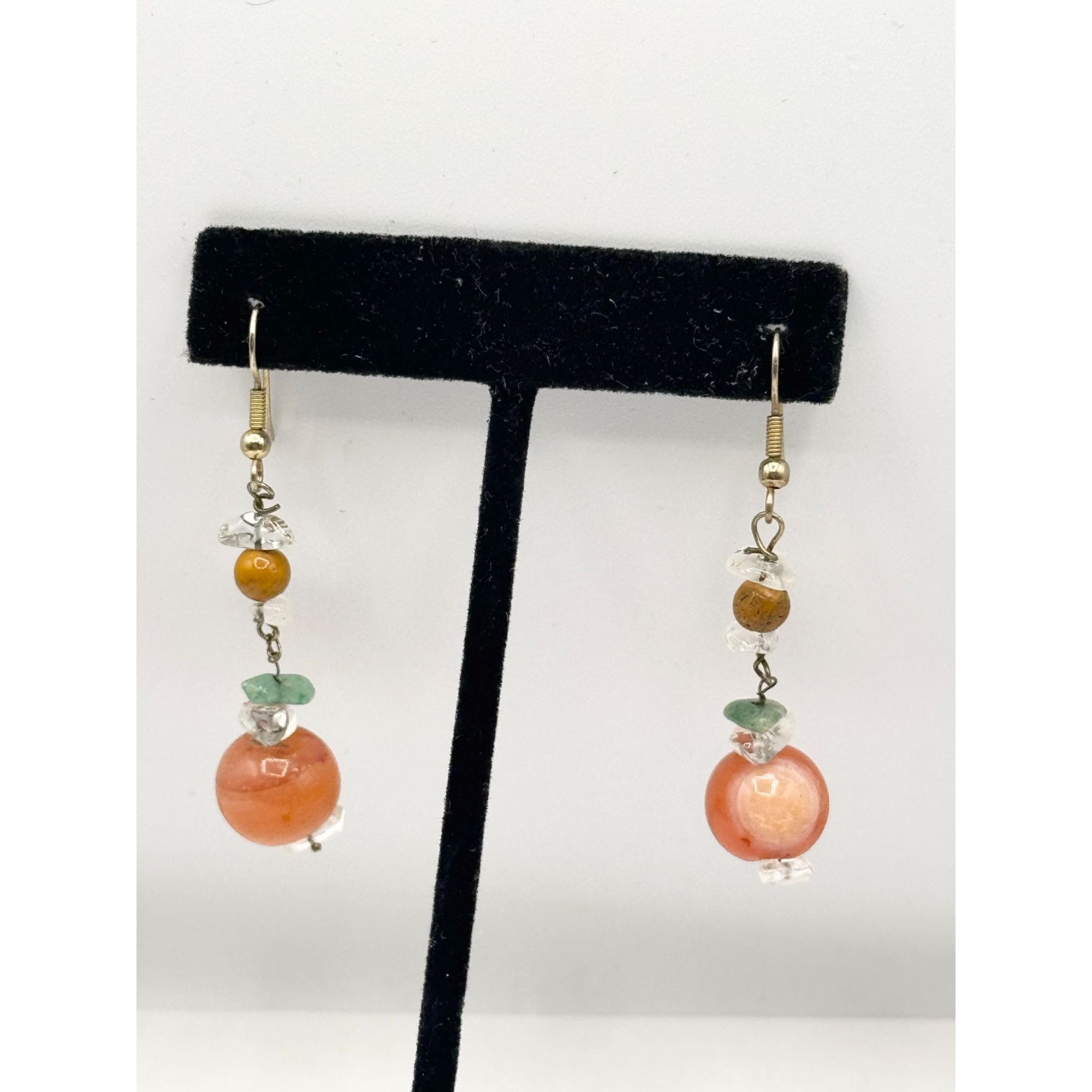 Orange quartz stone dangle drop earrings