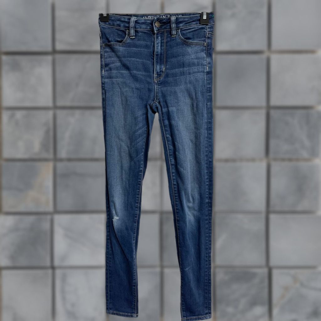American Eagle Outfitters American Eagle Jeans Womens 0 Dark Blue Stretch Denim High Rise Jegging Jeans Size 42" / US 20 - 1 Thumbnail