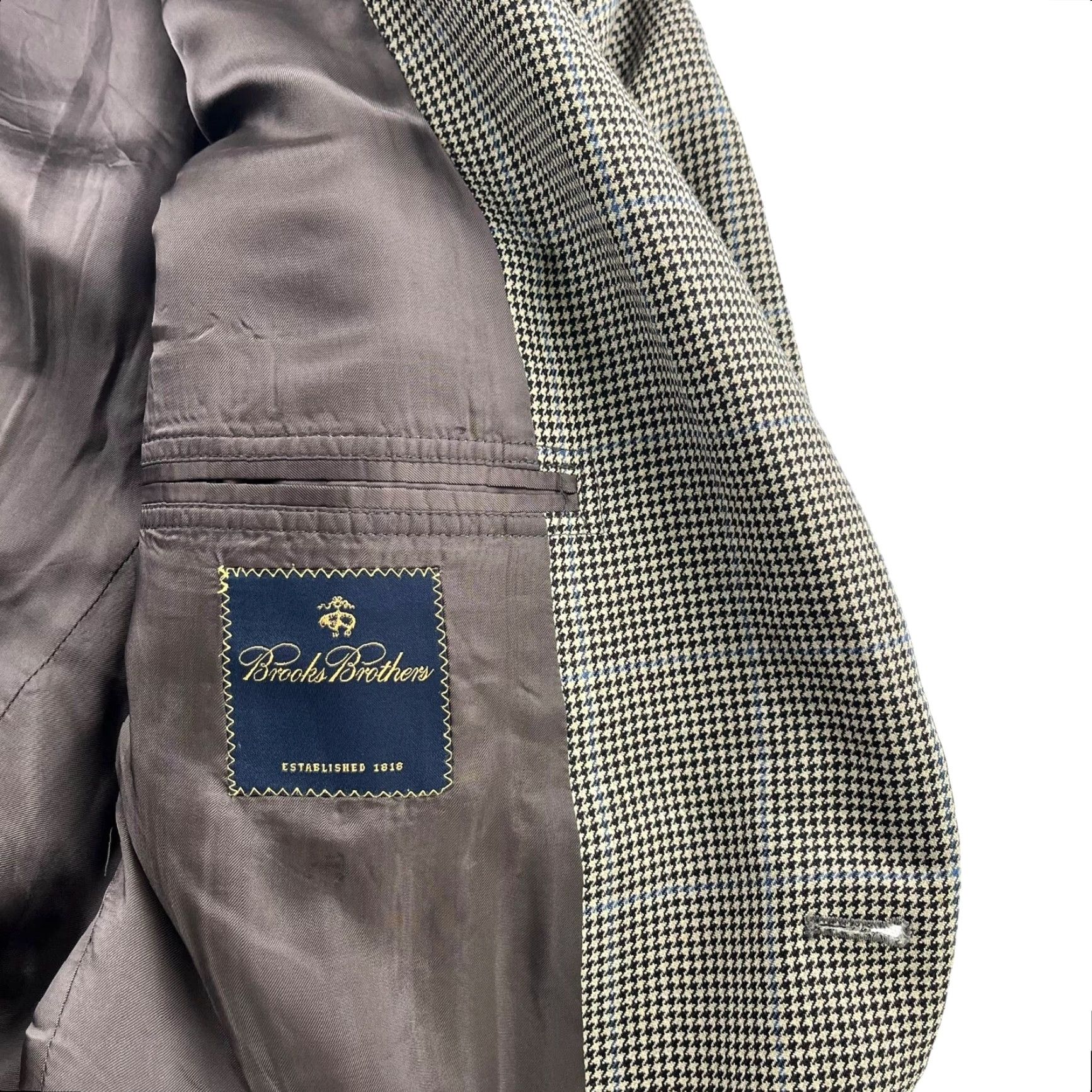 Brooks Brothers Brooks Brothers Blazer Jacket Mens Wool Brown Houndstooth 42 Regular Italy Notch 2-Button Single-Vented Size 42R - 4 Thumbnail