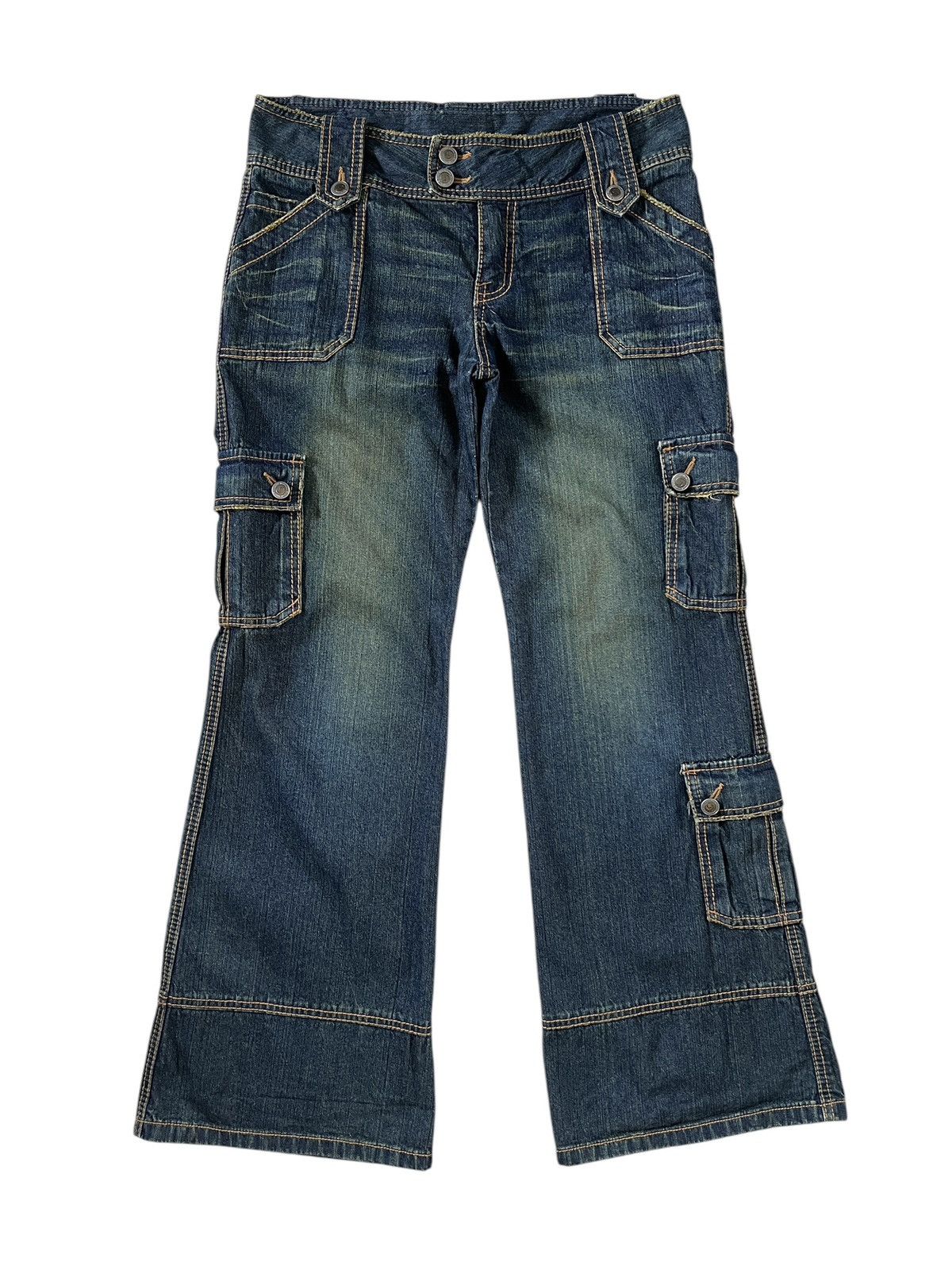 Japanese Brand Blue Moon Blue 🇯🇵 Low rise Flare Cargo Monkey Jeans Size US 32 / EU 48 - 2 Thumbnail