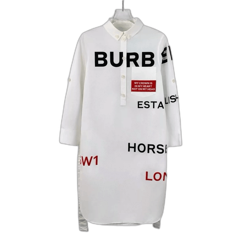 Burberry Burberry White Letter Print Long Sleeve Shirt Dress Size XS / US 0-2 / IT 36-38 - 1 Thumbnail