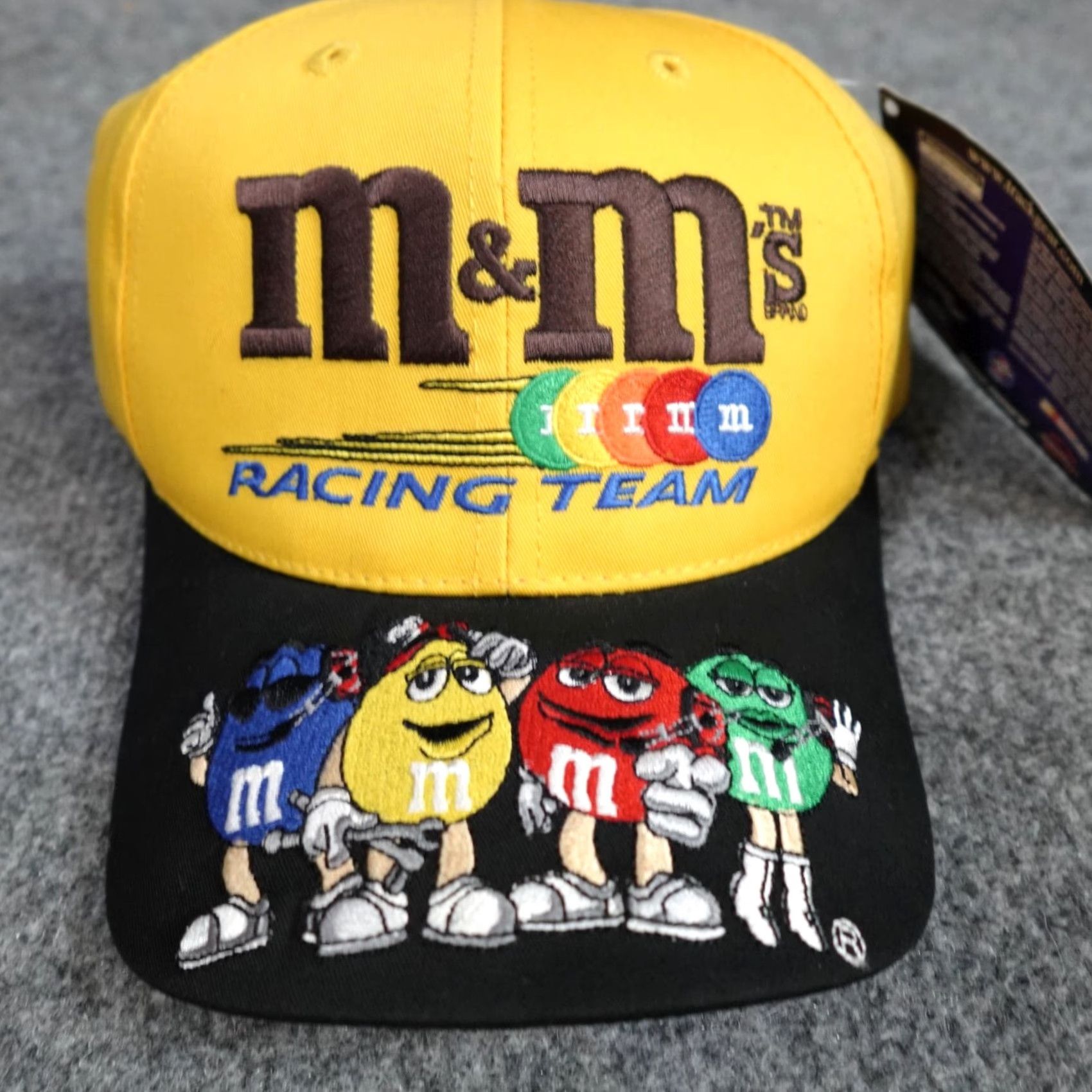 Vintage VINTAGE M&M Racing Hat Yellow Snapback Ernie Irvin Nascar 1999 NEW Unisex Adults Adjustable Size Yellow Navy Theme Hats Mens WomenGirls Size ONE SIZE - 2 Thumbnail