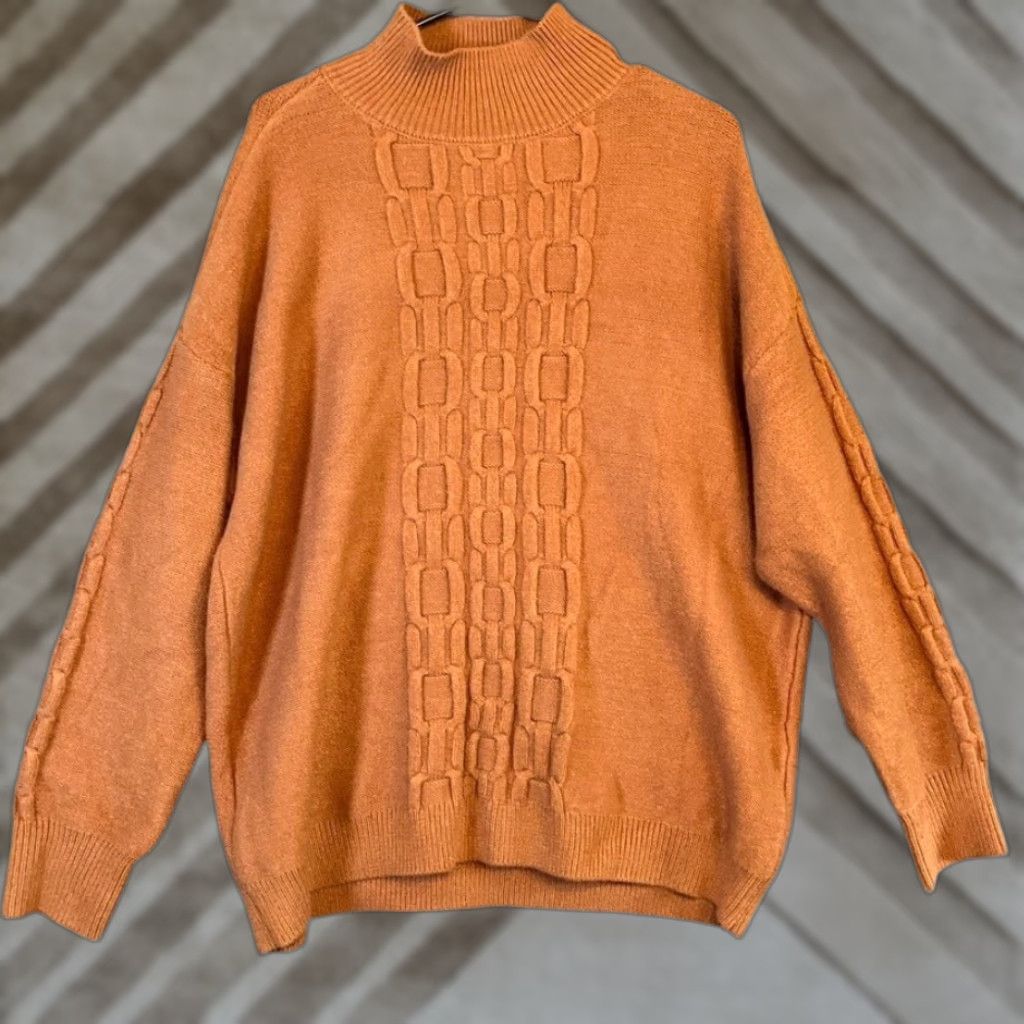 Calvin Klein Calvin Klein Womens Sweater Rust Orange Chain Link Mock Neck Long Sleeve XL Size XL / US 12-14 / IT 48-50 - 1 Thumbnail