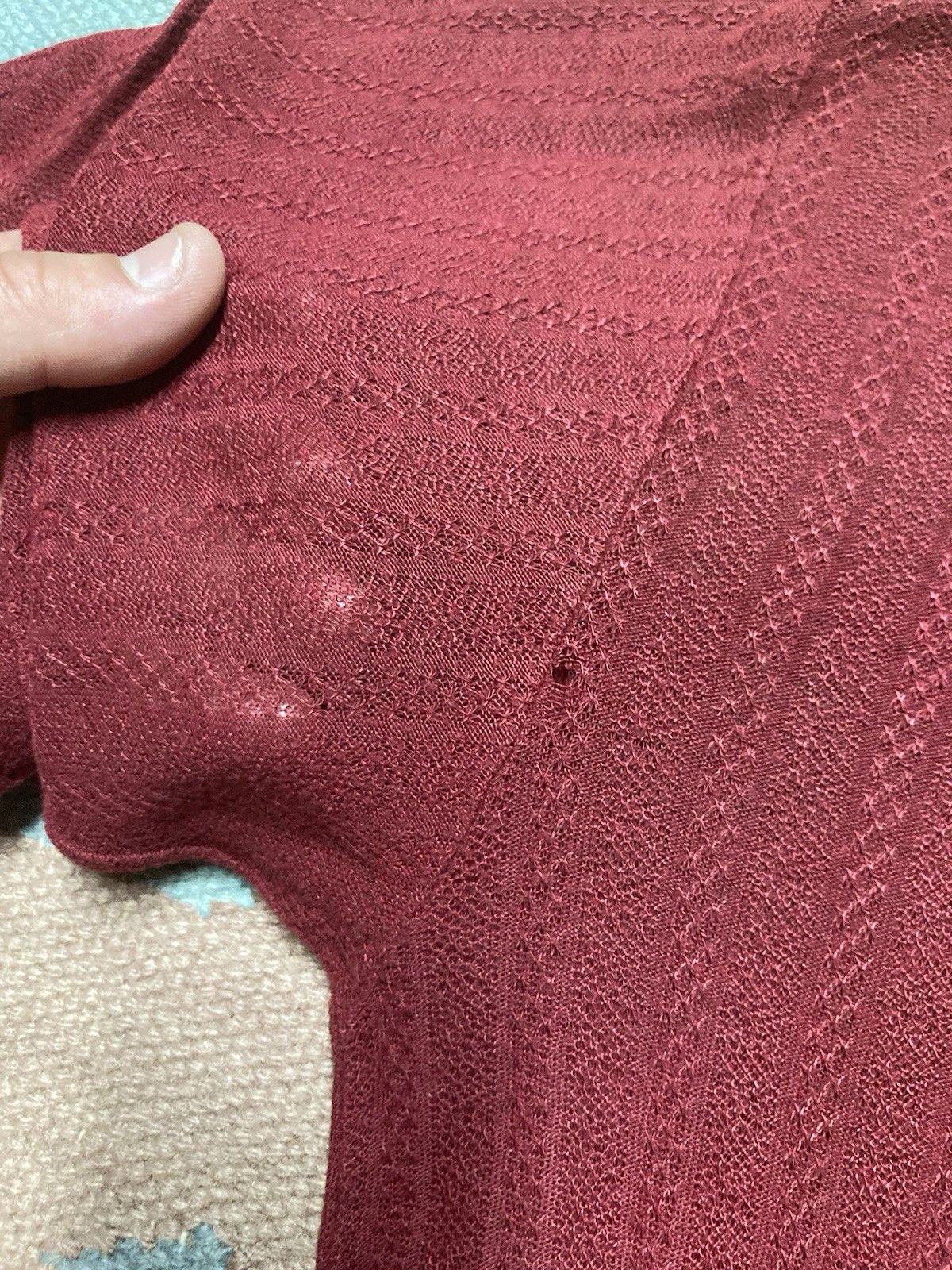 Vintage 1960s waffle knit polo shirt short sleeve maroon acrylic L Size US L / EU 52-54 / 3 - 3 Thumbnail