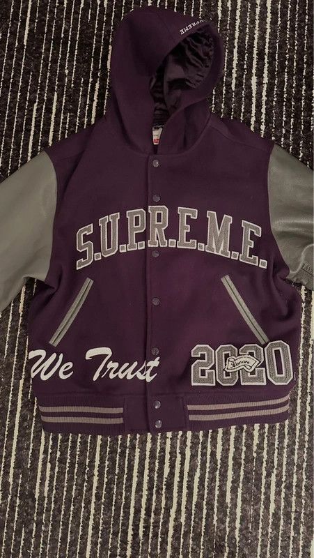 Supreme Supreme King Hooded Varsity Jacket Purple like new M Size US M / EU 48-50 / 2 - 1 Thumbnail